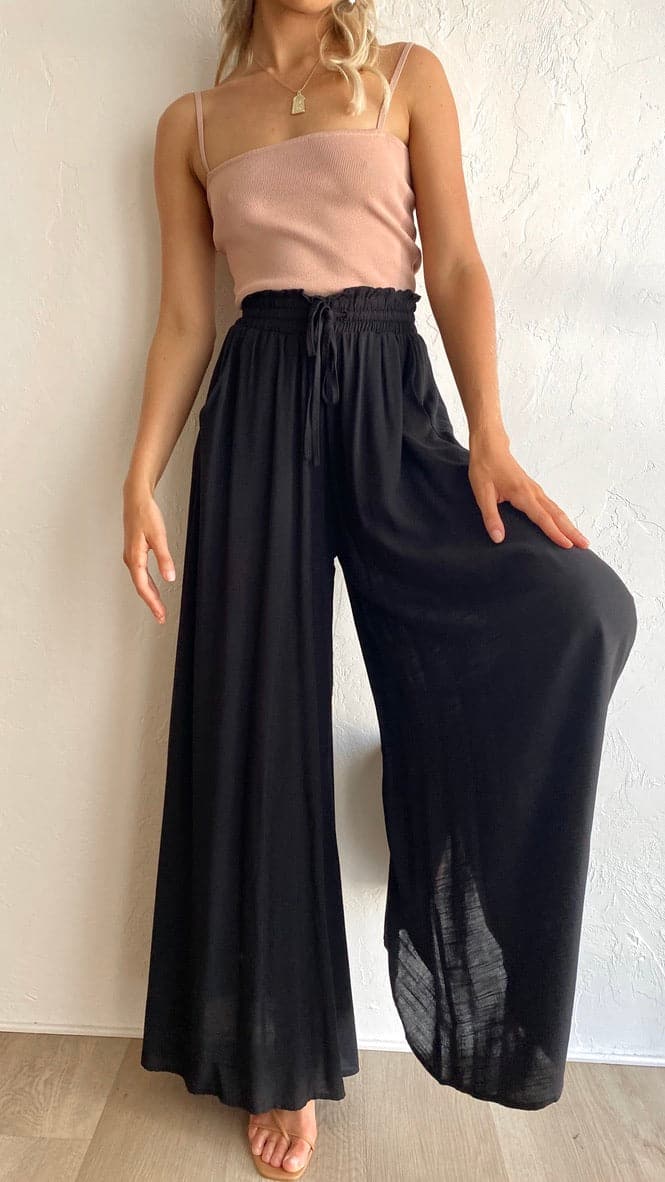 Avery Wide Leg Pants for Women - High Waisted Flowy Trousers in Black | Comfortable & Stylish for Work, Casual Outfits and Travel