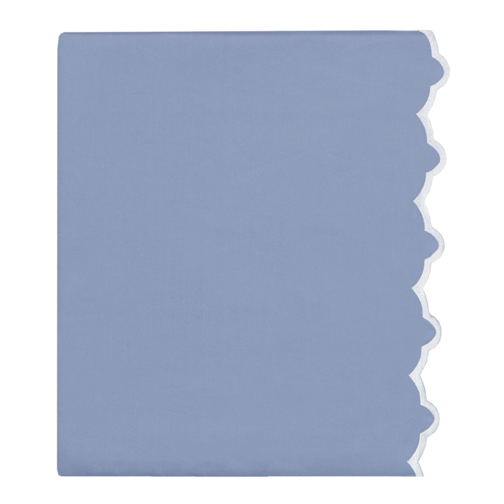 Coastal Blue 400 Thread Count Embroidered Scalloped Flat Sheet - Premium Soft Bed Sheet for Comfortable Sleep - Perfect for Master Bedroom, Guest Room & Vacation Homes