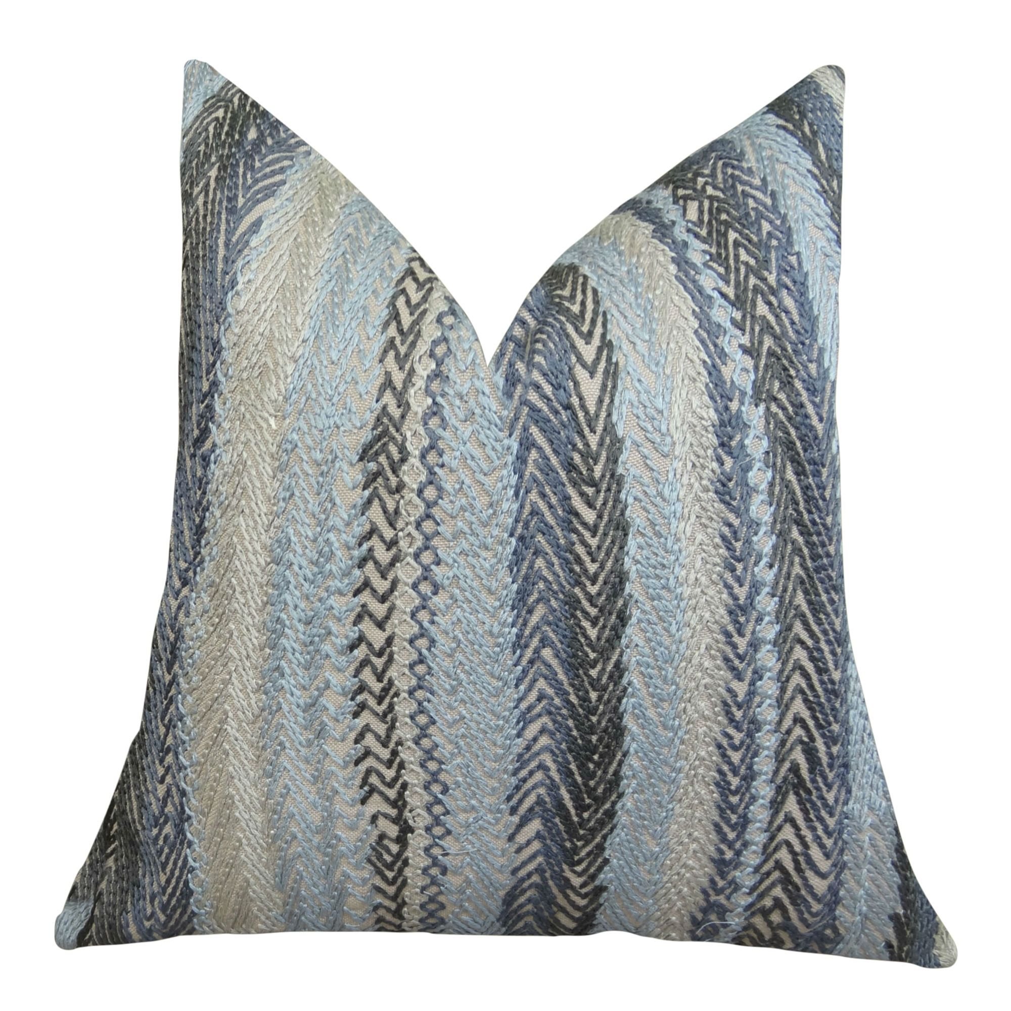 Designer Gray Zig Zag Throw Pillow - Charcoal Gray Blue Taupe Geometric Cushion Cover - USA Made Home Decor for Sofa, Bed & Living Room