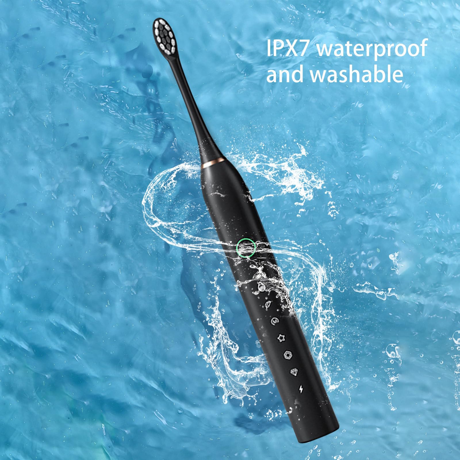 Premium Electric Toothbrush for Adults - 8 Replacement Brush Heads, 6 Cleaning Modes, IPX7 Waterproof - Perfect Travel Toothbrush with Case (Black) | Ideal for Home Use, Business Trips & Gifts for Women & Men
