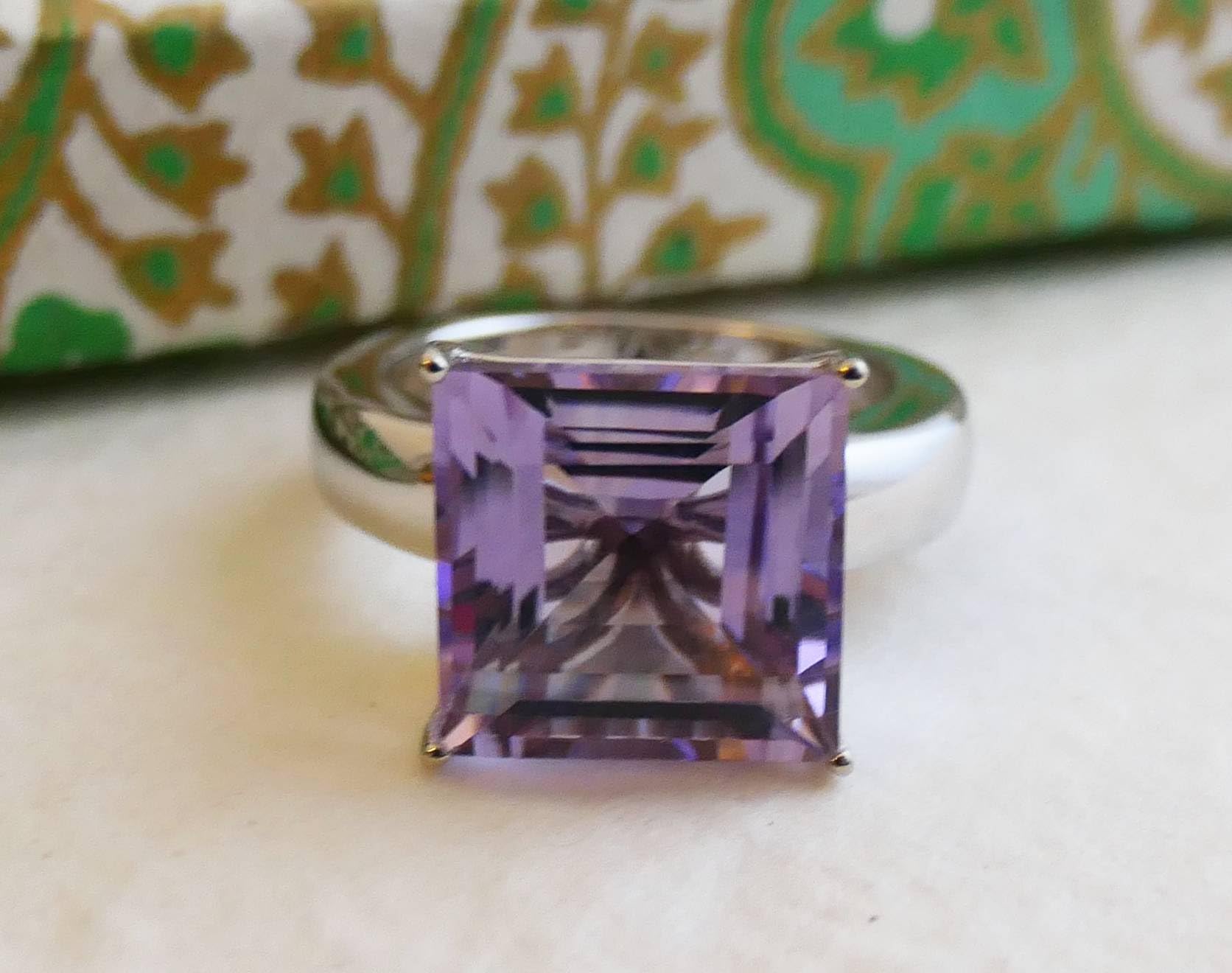 Natural Amethyst Princess Cut Sterling Silver Ring - February Birthstone Jewelry for Women - Handmade Gemstone Gift for Birthday, Christmas & Special Occasions - Perfect for Everyday Wear & Elegant Events (Size 8)