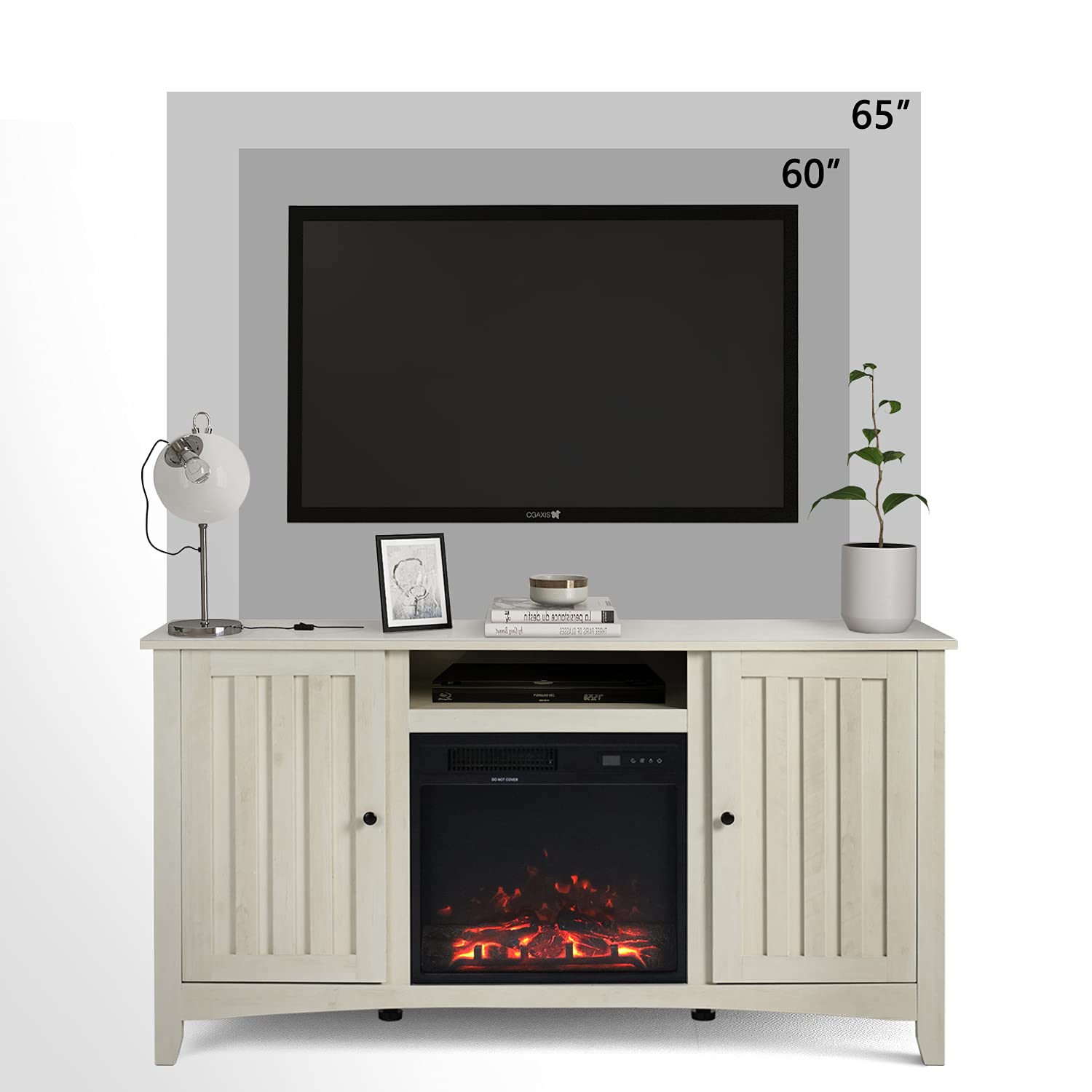 LYNSLIM 65 Inch Electric Fireplace TV Stand - Modern Farmhouse Wood Entertainment Center with 2 Barn Doors & Media Storage Shelves - Fits 55-65