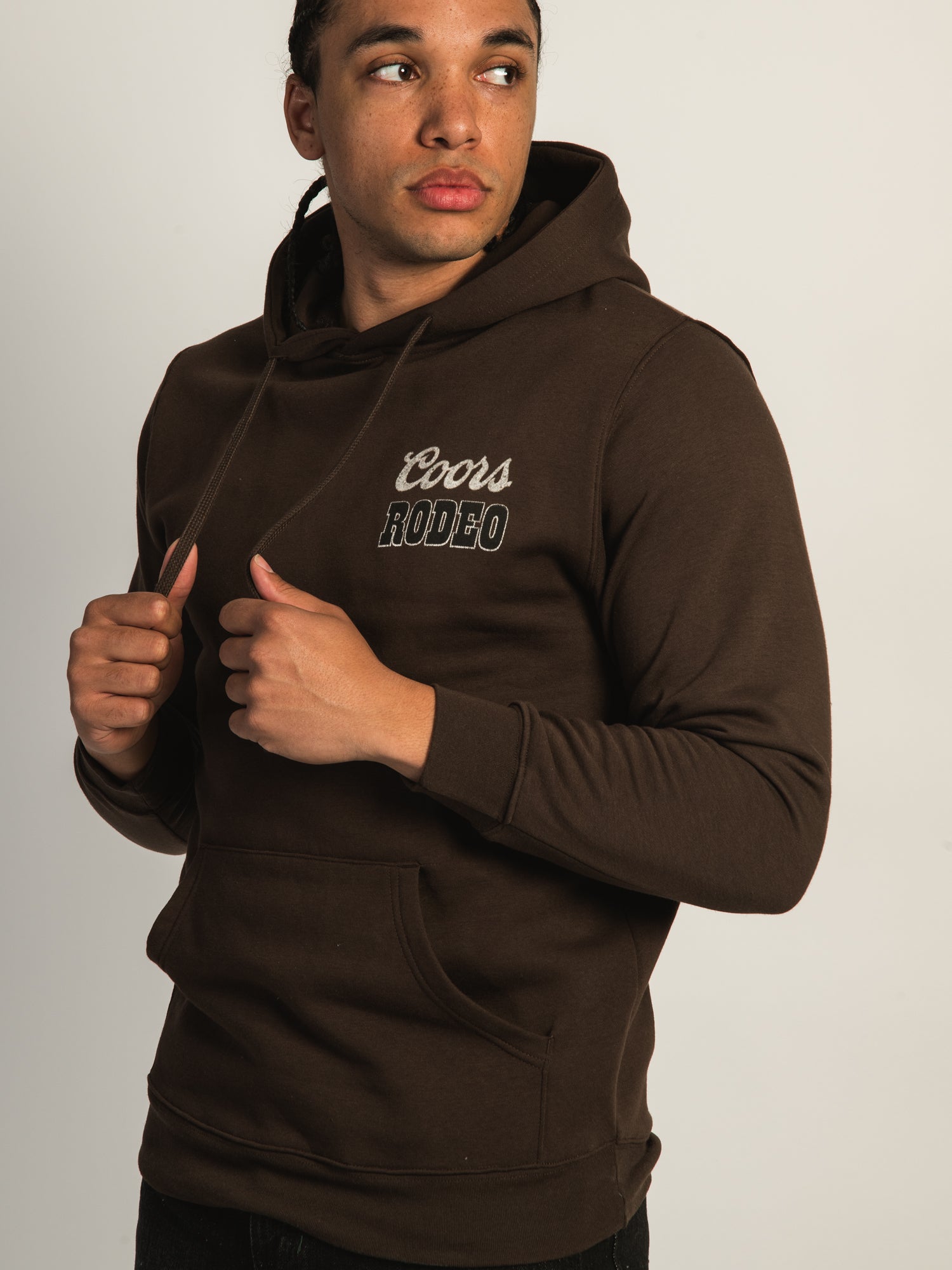 Coors Rodeo Pullover Hoodie - Brown Men's Fleece Sweatshirt for Western Rodeo & Outdoor Activities