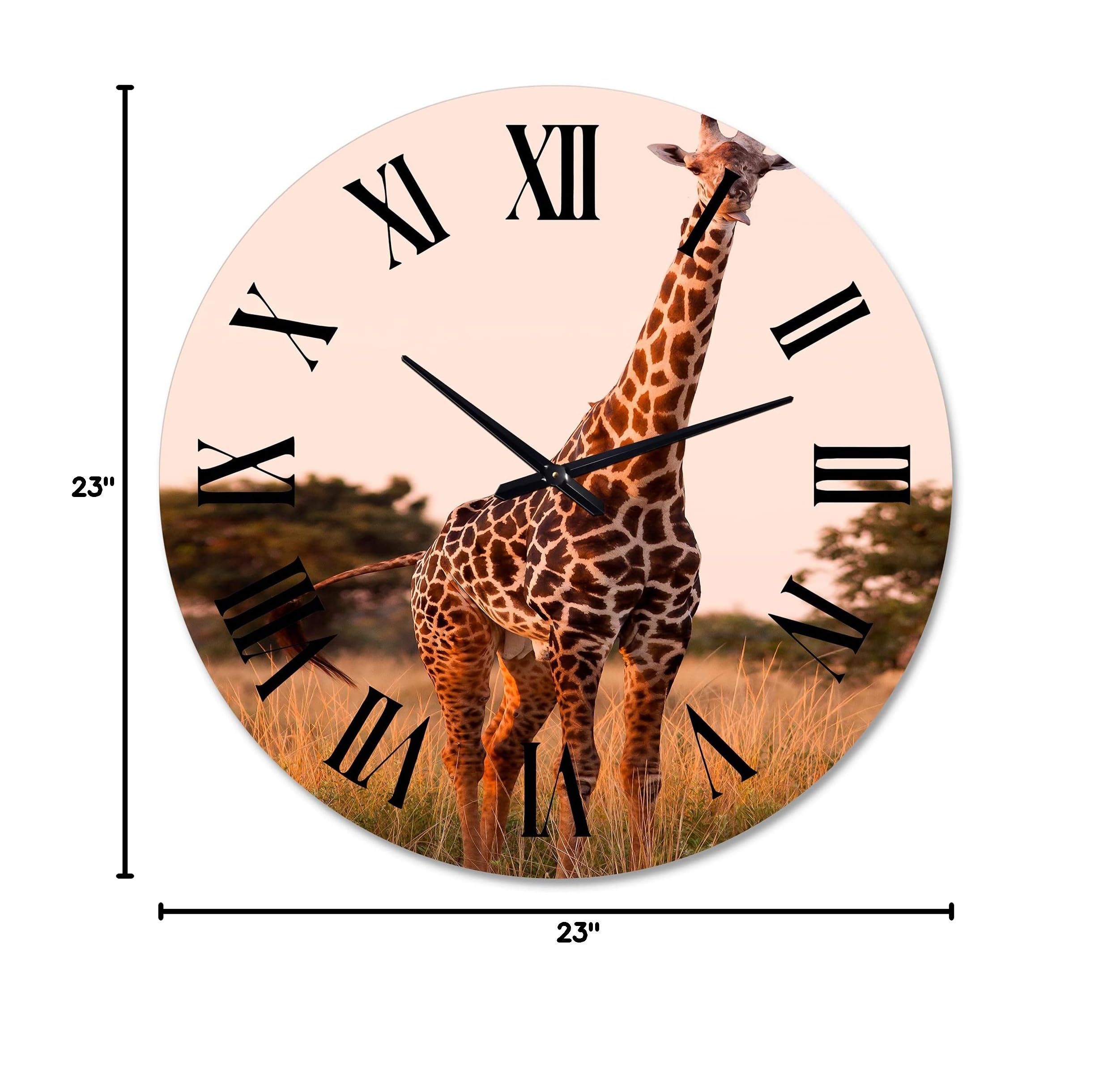 DesignQ Farmhouse Wall Clock - African Giraffe in The Wild I - Large Animal Wall Clock for Kitchen, Living Room, Bedroom Decor - Perfect for Rustic, Safari & Nature-Themed Home Décor