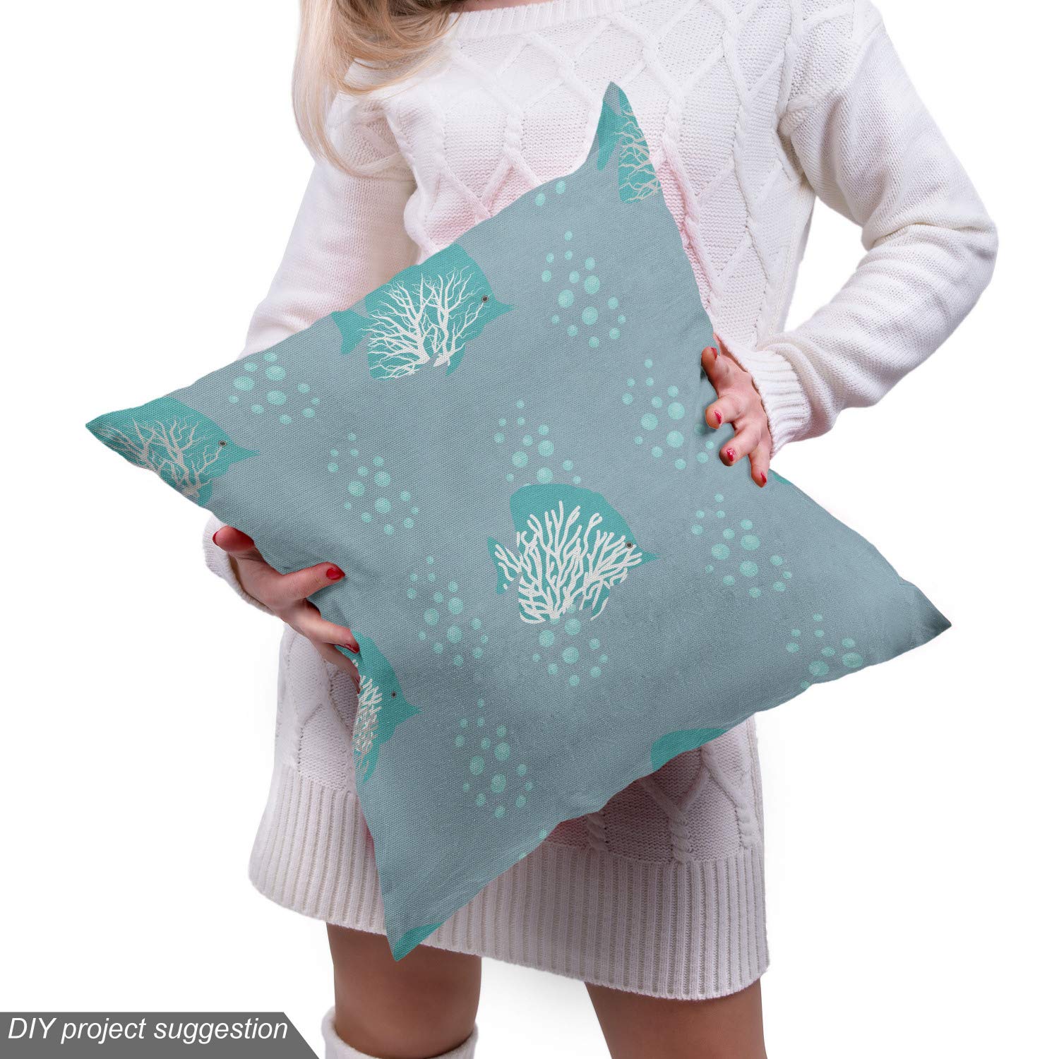 Ambesonne Coral Fish Fabric by The Yard - Double Exposure Bubbles Underwater Design - 5 Yards Slate Blue Seafoam Decorative Fabric for Upholstery, Curtains, Pillows & Home Decor - Perfect for Coastal & Nautical Themed Rooms