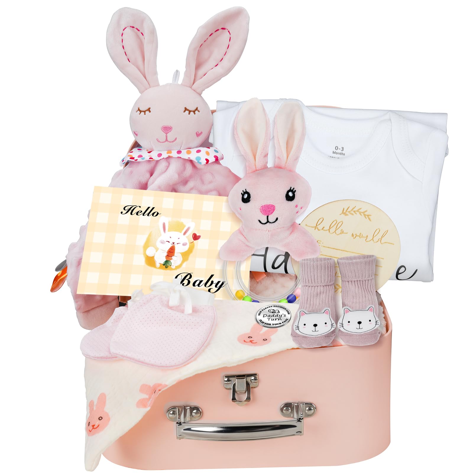 10Pcs Premium Baby Shower Gift Set for Girls - Essential Welcome Baby Girl Gift Basket with Cute Outfits, Blanket & Accessories - Perfect for Newborn Celebrations, Christening & First Birthday Parties