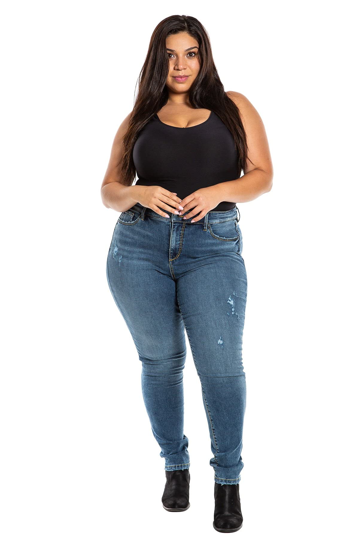 Premium Women's Plus Size Stretch High Rise Skinny Jeans - Comfortable & Flattering Slim Fit Denim Pants in Indigo Blue | Perfect for Casual Wear, Office Outfits & Night Out Looks