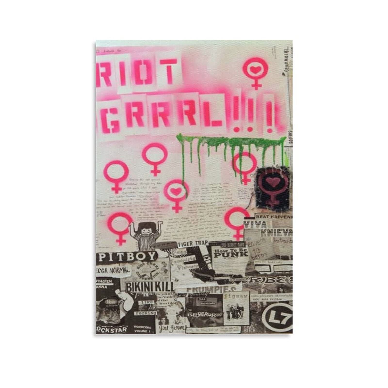 Riot Grrrl Canvas Wall Art - Punk Rock Poster for Bedroom & Office Decor - 24x36 Inches (60x90cm) - Perfect Gift for Music Lovers & Home Decoration - Great for Living Rooms, Dorm Rooms & Punk Themed Spaces