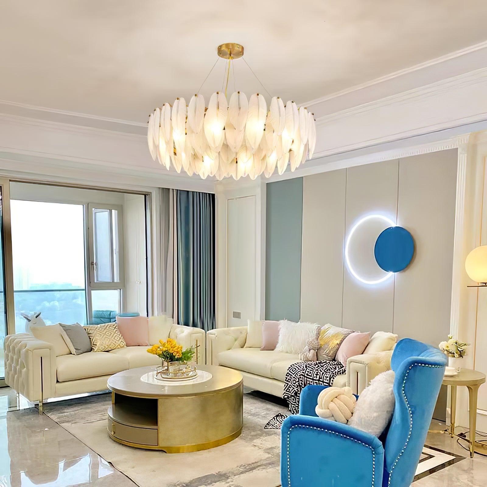 Elegant Glass Feather Chandelier - Modern Crystal Ceiling Light Fixture for Dining Room, Bedroom & Living Room Decor - Perfect for Home, Wedding & Event Lighting