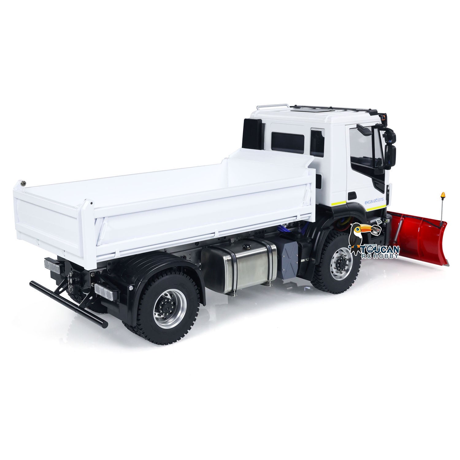 1/14 Scale 4x4 Metal RC Hydraulic Dumper Truck with Snow Blade - Remote Control Tipper Car with Realistic Sound, LED Lights, Pre-Assembled & Painted Body, ESC & Servo - Perfect for Construction Play, Snow Removal & Off-Road Adventure