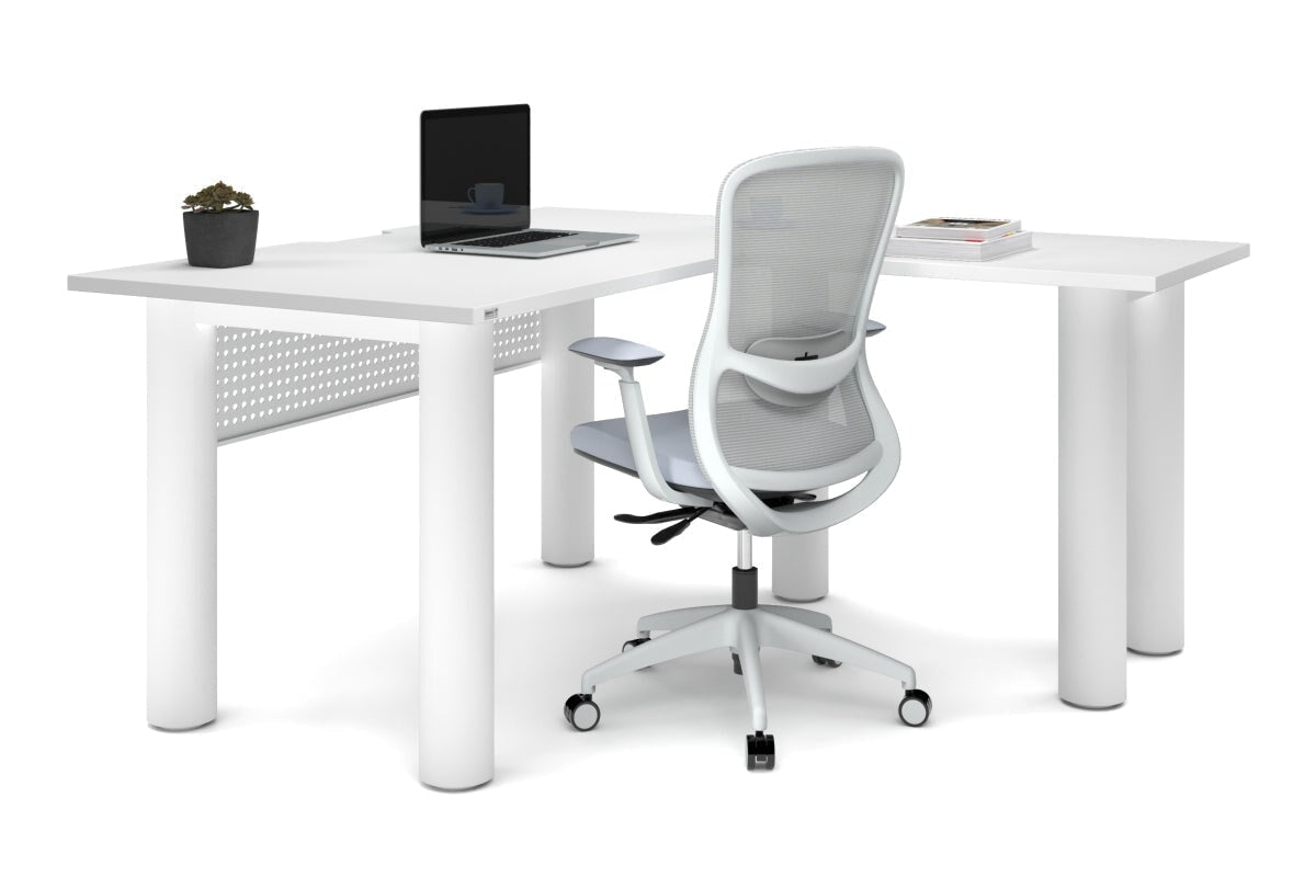 L-Shaped Corner Office Desk with Quadro Cylinder Legs - 1400L x 1800W with Cable Management Scallop - Perfect for Home Office, Gaming Setup & Workspace Organization