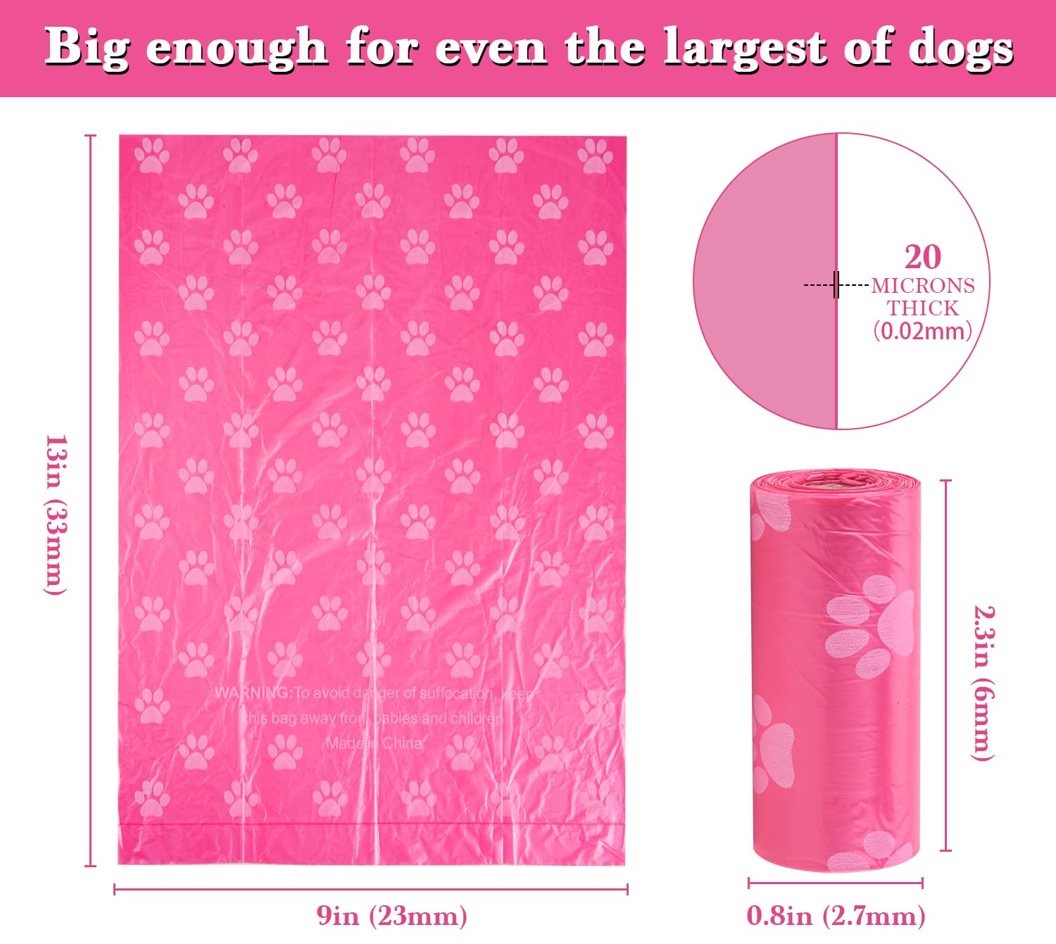 Biodegradable Dog Poop Bags with Holder - 240 Large Compostable Pet Waste Bags | Corn Starch Blended, Extra Thick & Leak Proof | Eco-Friendly Dog Walking & Park Cleanup (Pink)