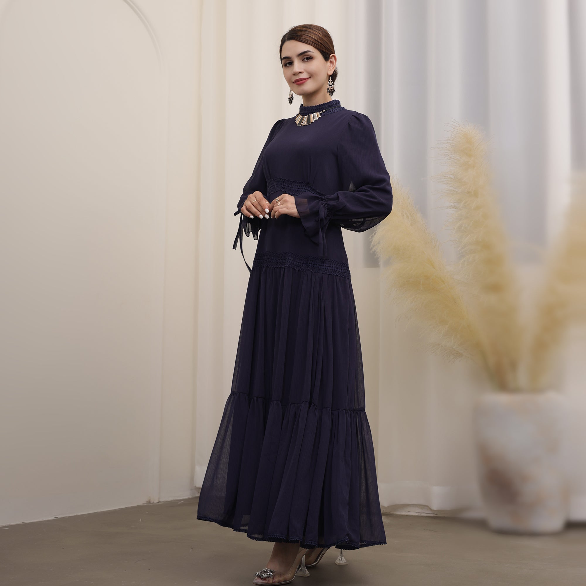 Dalila Maxi Dress in Navy Blue - Elegant Long Flowy Dress for Women, Perfect for Beach Vacations, Summer Parties & Casual Outings