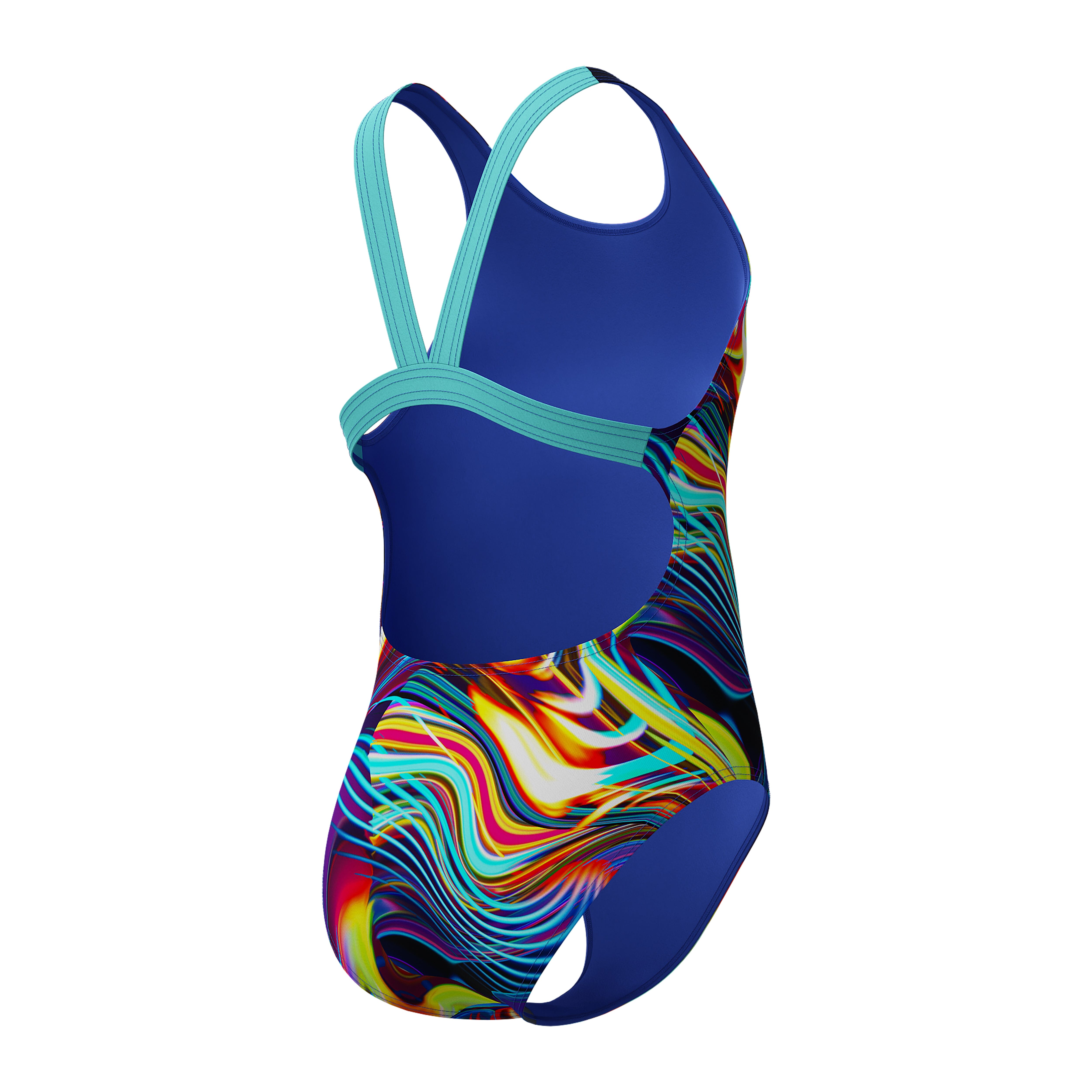 Speedo Girls' Digital Printed Powerback One-Piece Swimsuit - Blue & Purple Ombre - Chlorine Resistant Swimwear for Kids Swimming Lessons & Beach Vacations