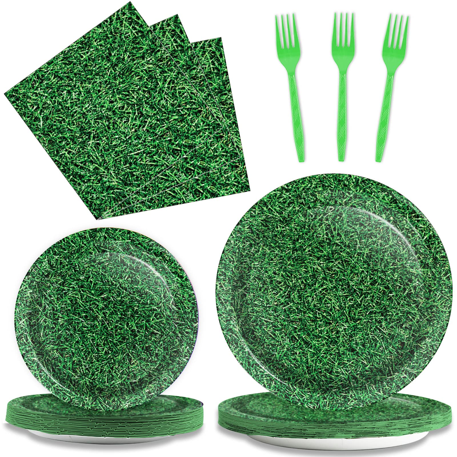 96-Piece Green Grass Party Plates & Napkins Set - Sage Greenery Tableware for Birthday, Baby Shower - Eco-Friendly Disposable Plates & Napkins for 24 Guests - Perfect for Garden Parties, Spring Celebrations & Outdoor Events