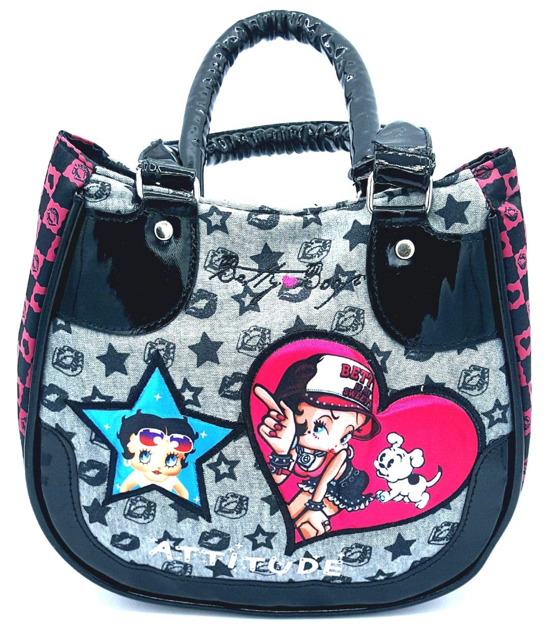 Betty Boop Handbag for Women - Shiny Colorful Printed Classic Spacious Purse (Fuchsia & Grey) | Trendy Crossbody Bag for Daily Use, Work, Shopping & Travel
