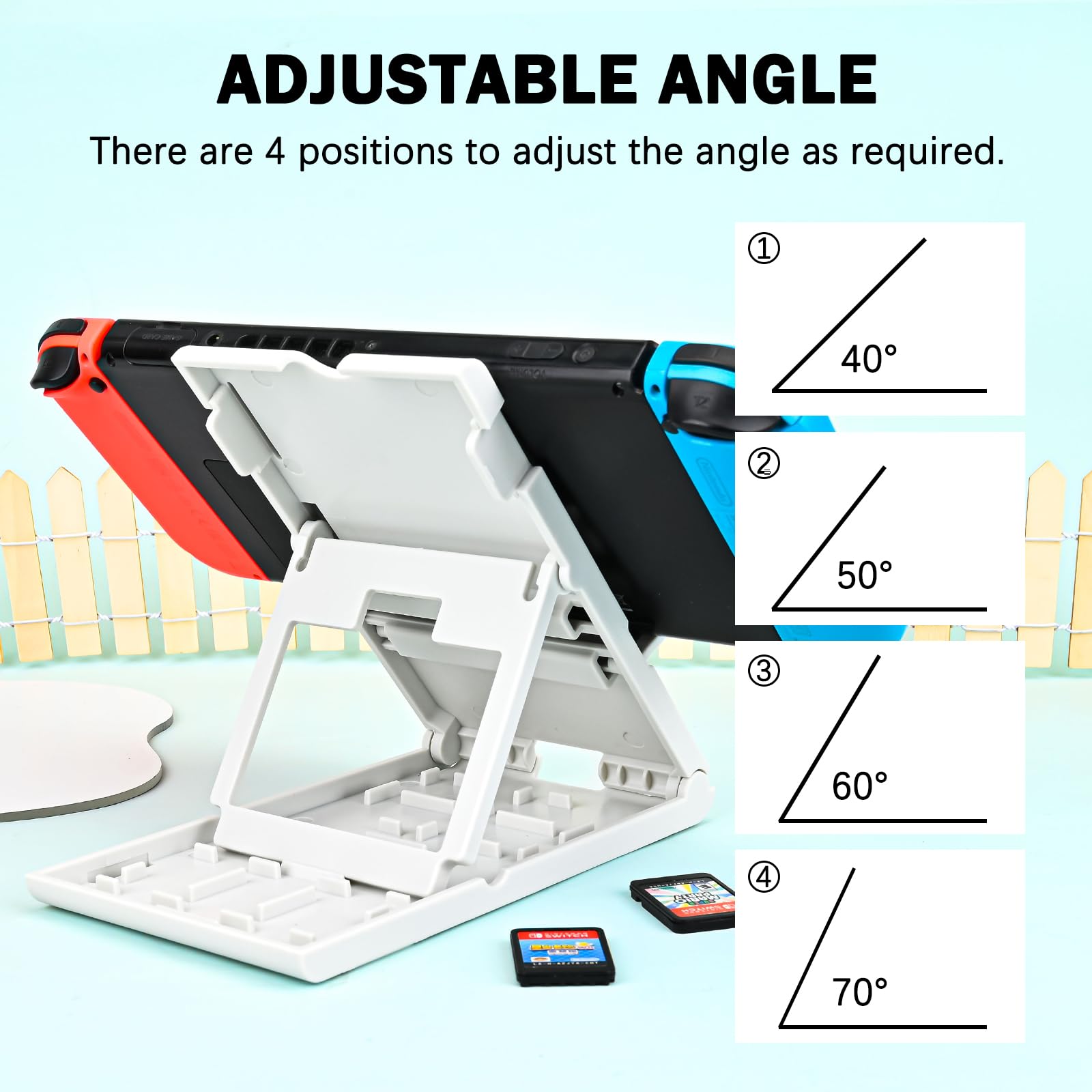 DLseego Adjustable & Portable Playstand for Nintendo Switch/Switch Lite/Switch OLED - Foldable Holder with Playing Card Slot & Non-Slip Base - Perfect for Gaming on the Go, Travel, and Multiplayer Sessions
