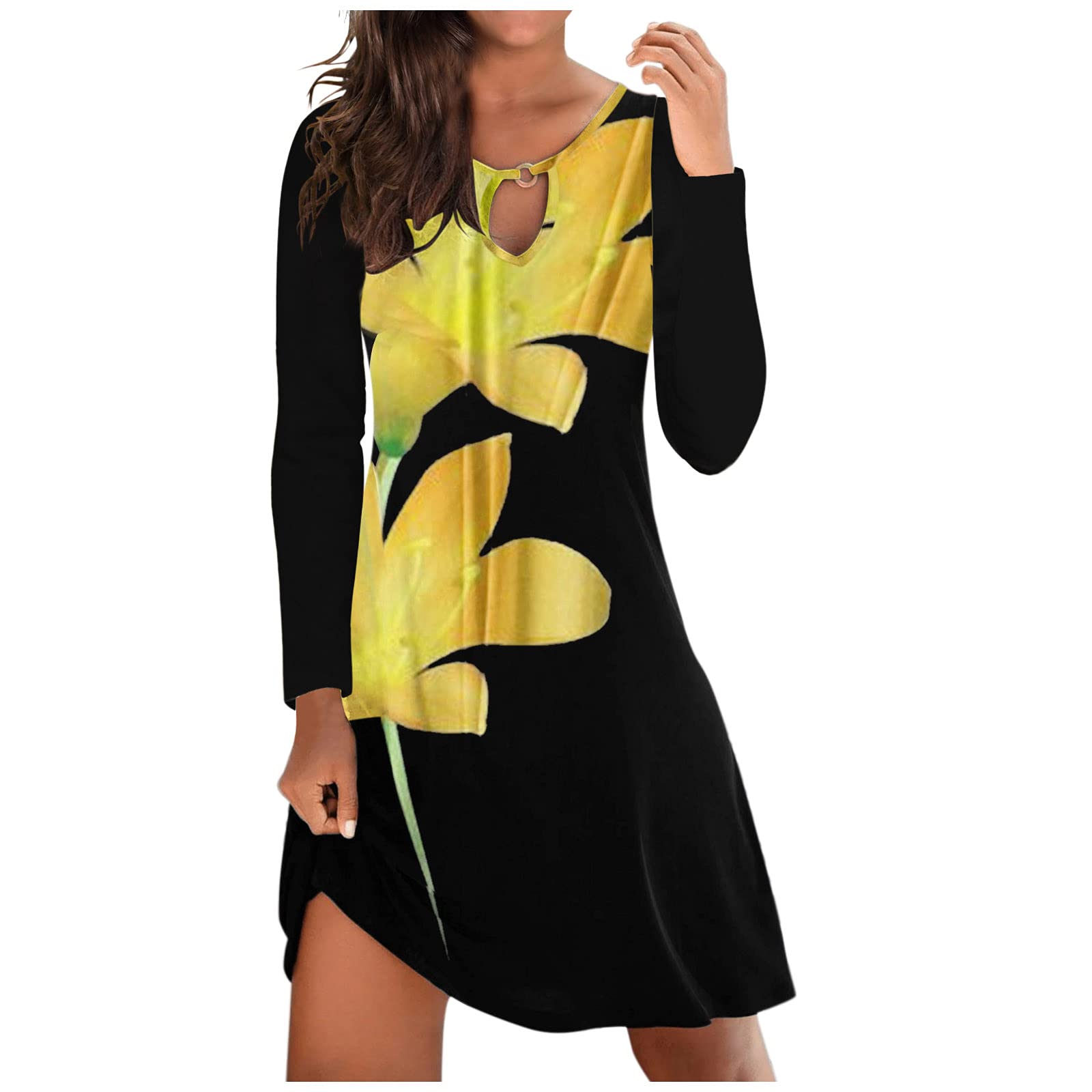 Pinkpaopao Boho Dress for Women - High Waist Party Dress, Flowy Casual Long Sleeve Swing Dress for Fall | Perfect for Weddings, Date Nights & Boho Festivals