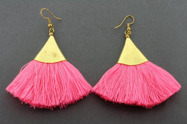 Elegant Pink Brass Cone Tassel Earrings for Women - Boho Chic Dangle Jewelry for Parties, Weddings & Everyday Wear
