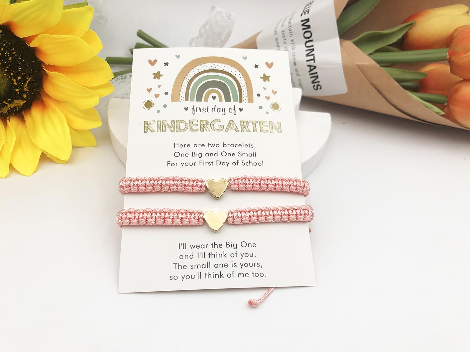 First Day of Kindergarten Bracelets for Mom and Daughter - Matching Heart Wish Adjustable Bracelets for Women - Perfect Back to School Gift for Pre-K Students & Parents - Ideal for School Photos, Memory Keeping and Mother-Daughter Bonding
