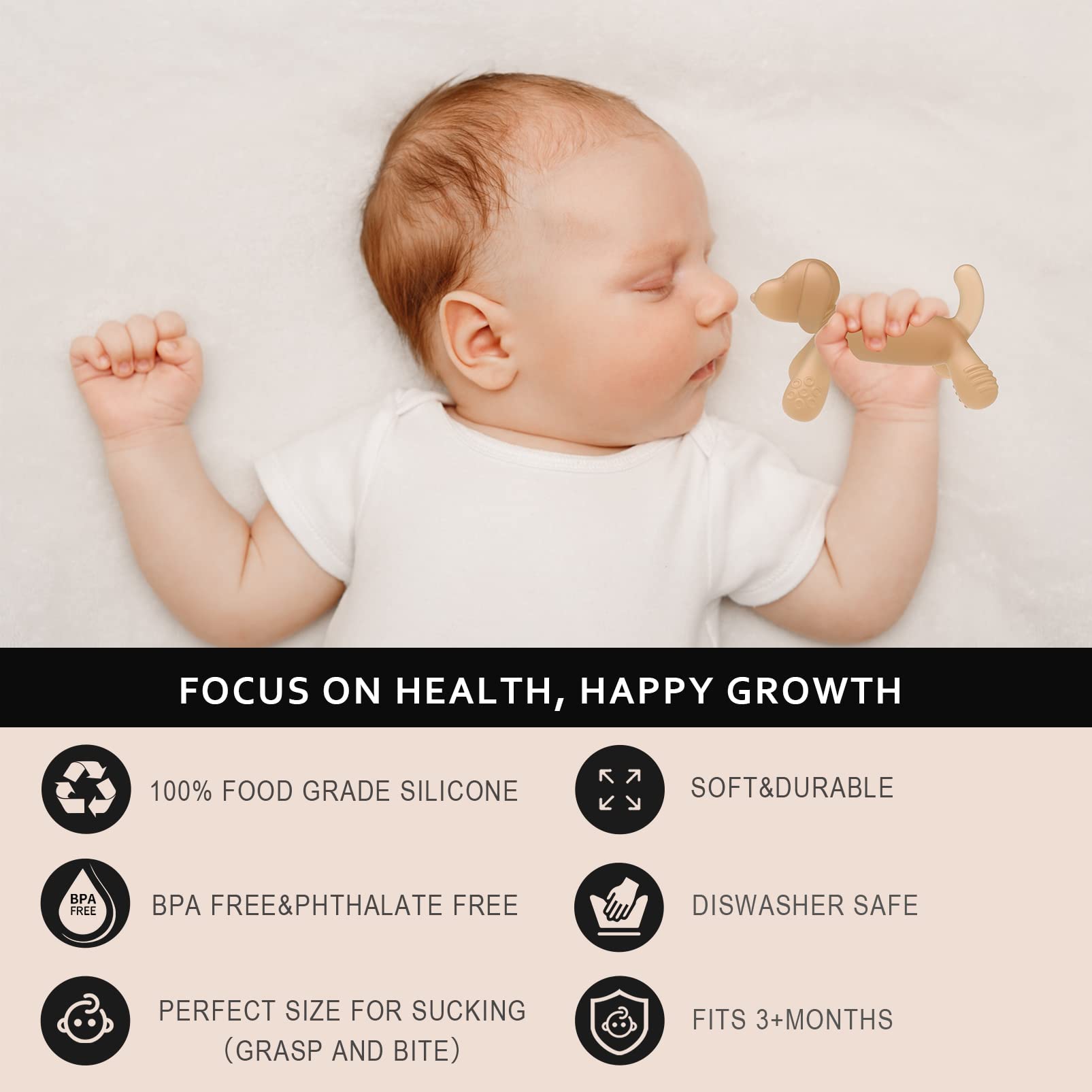 Organic Silicone Teething Toy for Babies 3-6 12 18 Months - BPA Free Soft Dog-Shaped Teether for Soothing Sore Gums | Perfect for Home, Travel & Daycare Use