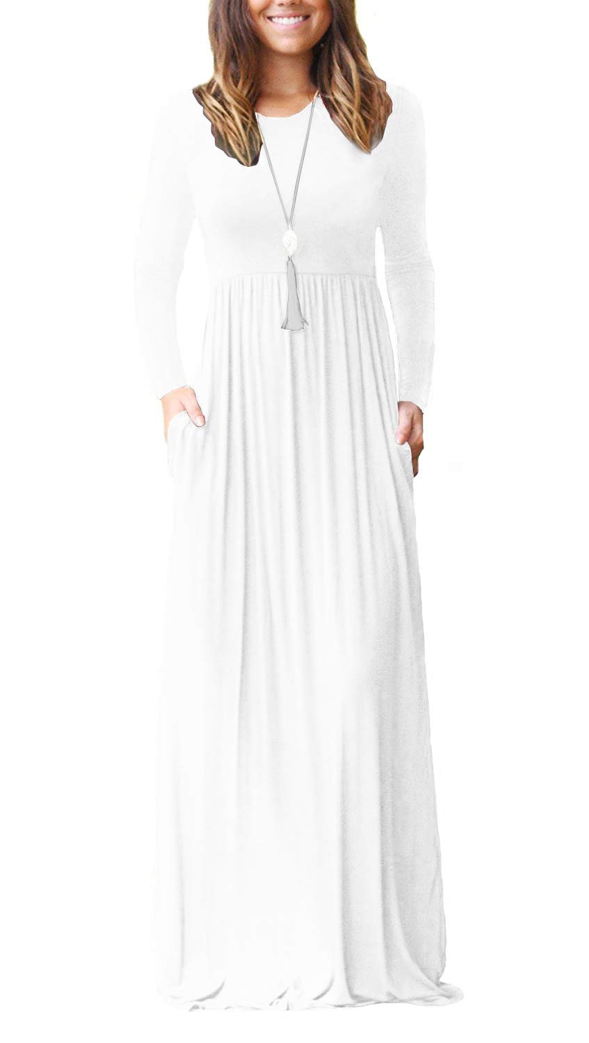 VIISHOW Women's Long Sleeve Maxi Dress - Loose Fit Plain Casual Dress with Pockets | Perfect for Everyday Wear, Beach Cover Up & Vacation Outfits