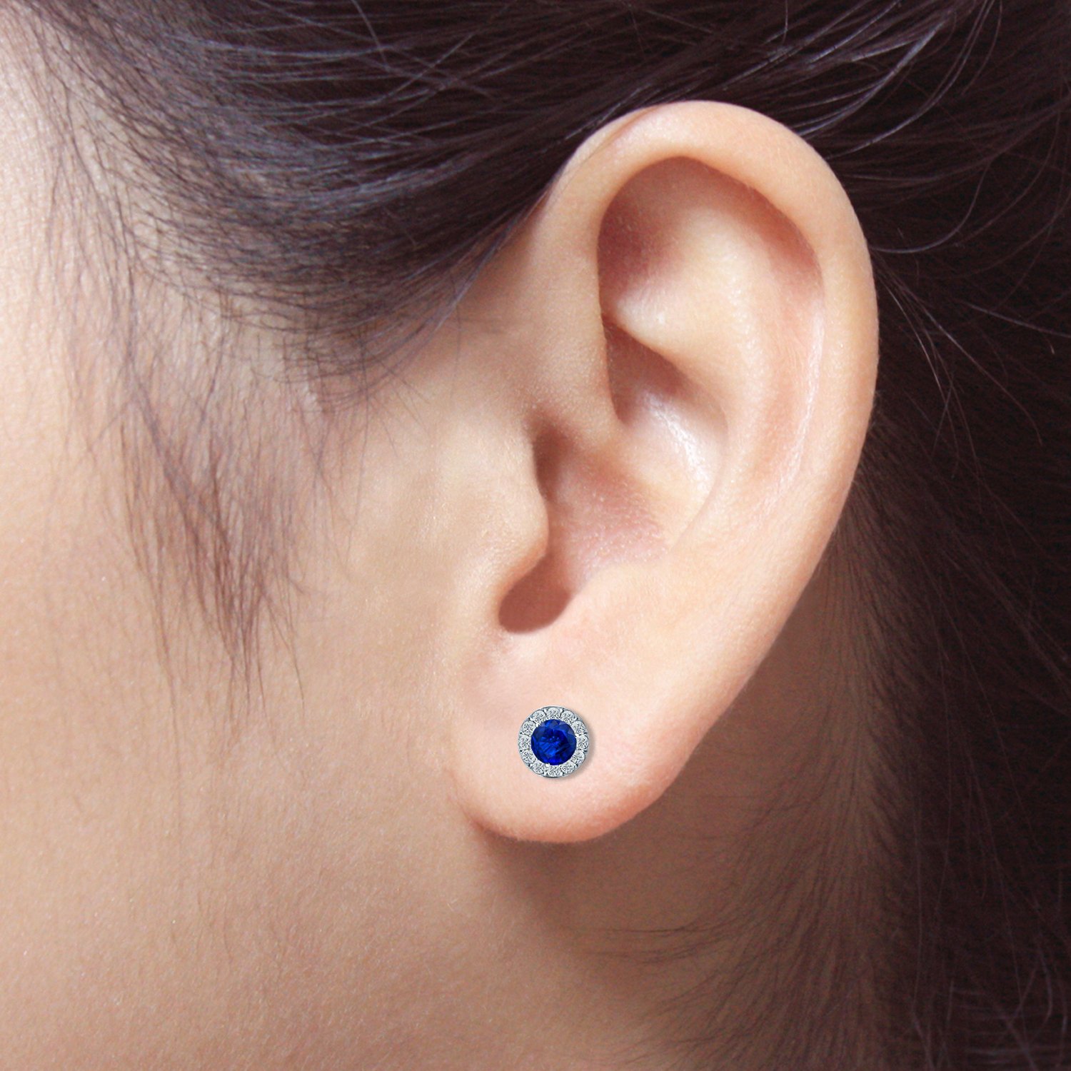 Platinum Halo Round Blue Sapphire Stud Earrings (1 cttw) Push Backs - Elegant Jewelry for Women, Perfect for Weddings, Anniversaries & Special Occasions