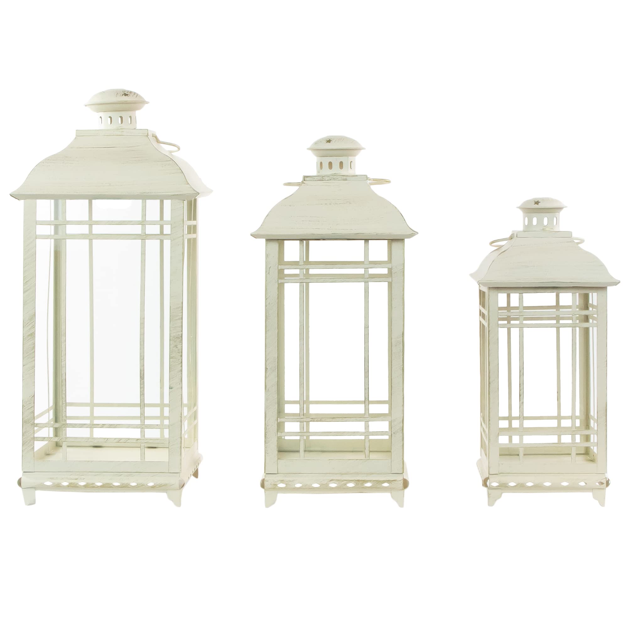 Northlight Set of 3 Cream Candle Lanterns with Brushed Gold Accents - 19.5