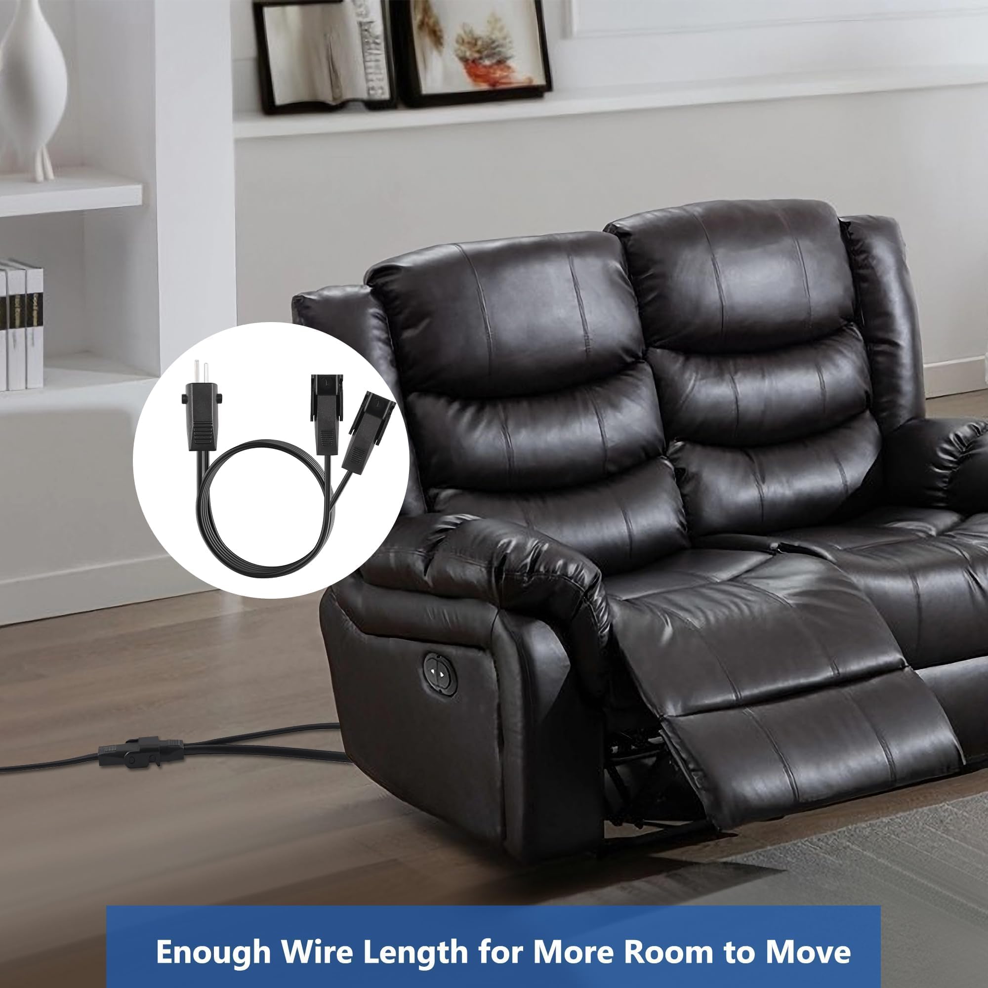 5 Feet Splitter Y Power Cord for Lift Chair & Power Recliner - Replacement Power Supply Cable for 2 Motors to 1 Outlet - Compatible with Okin, Limoss, La-Z-Boy, Pride, Catnapper - Perfect for Home Medical Equipment & Mobility Chairs
