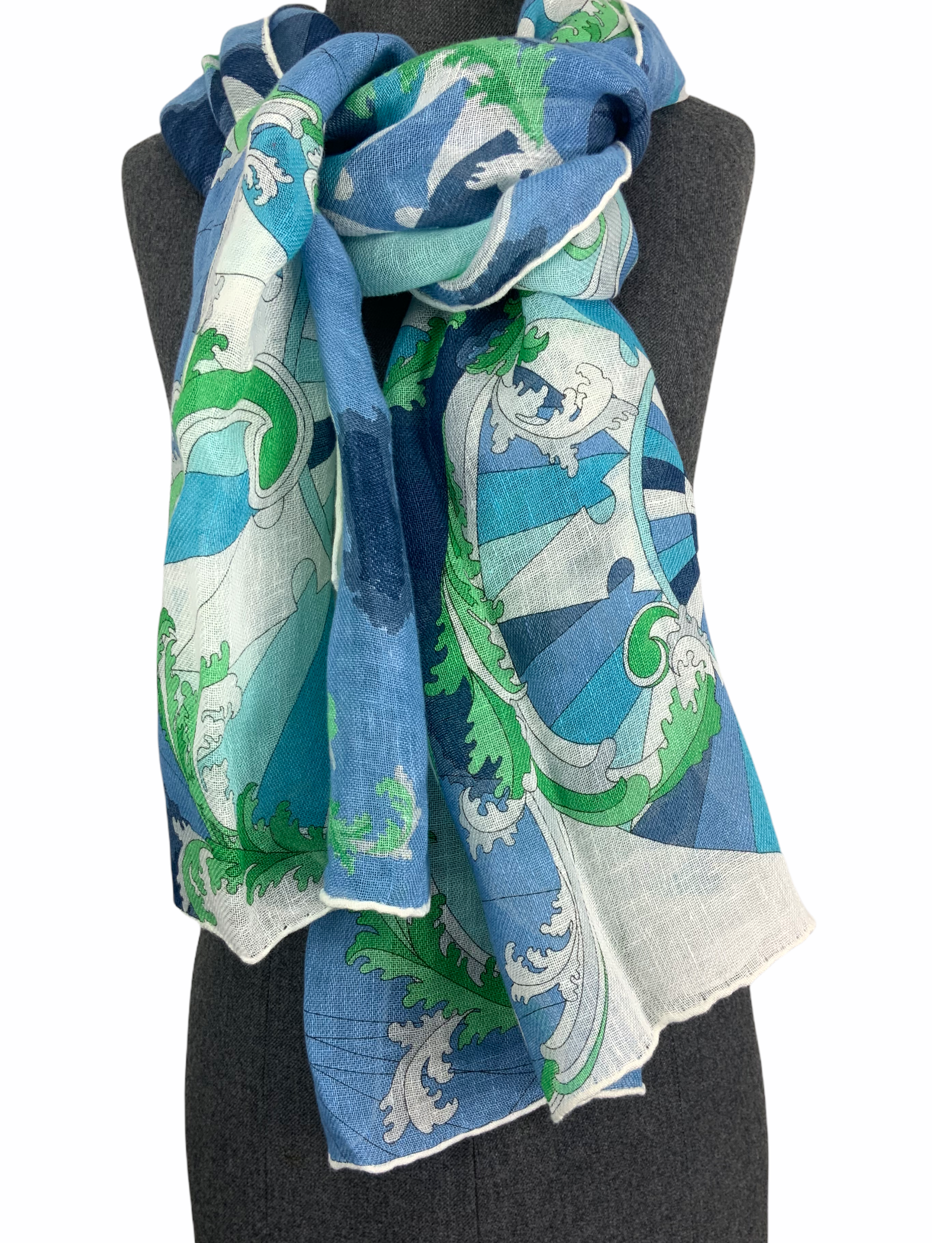 Emilio Pucci Abstract Printed Linen Shawl Scarf - Lightweight Fashion Wrap for Women, Elegant Bohemian Style Accessory - Perfect for Travel, Beach, and Evening Outfits