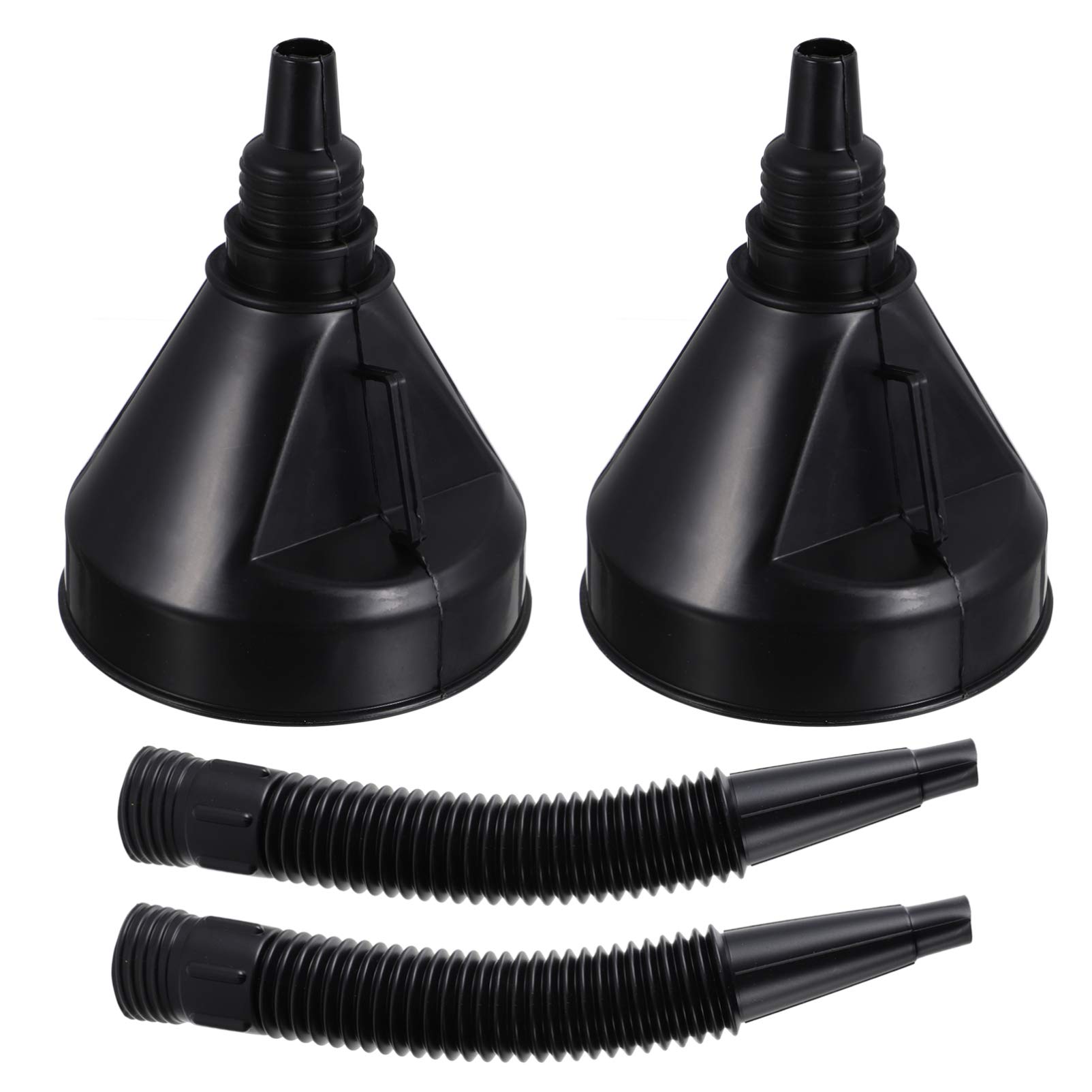 FAVOMOTO 2-Pack Gasoline Funnel Set - Wide Mouth Plastic Fuel Funnel for Gas, Oil, Kerosene & Engine Fluids with Auto Shutoff Hose - Perfect for Cars, Trucks, Lawn Mowers & Power Equipment