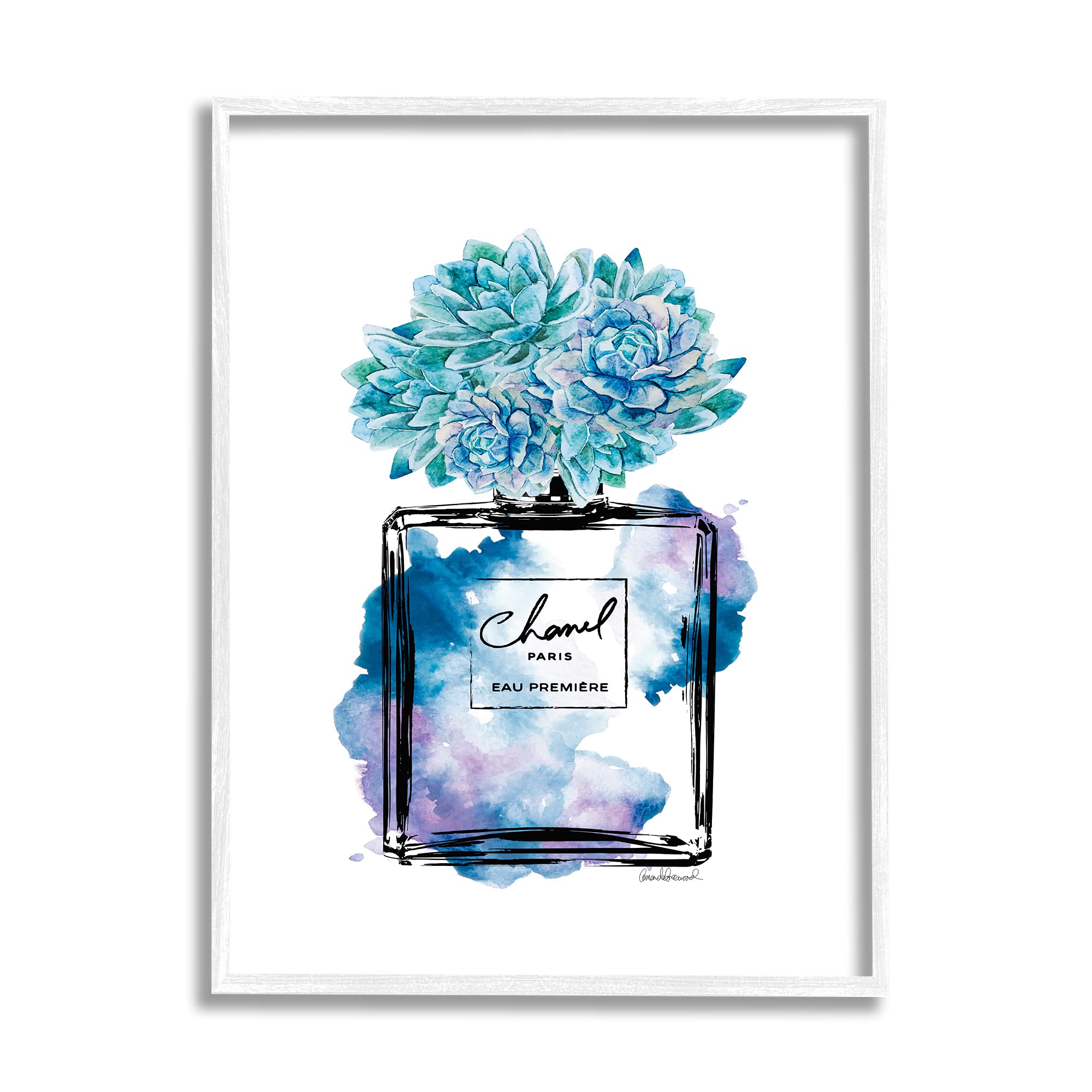 Stupell Industries Watercolor Fashion Perfume Bottle with Blue Flowers Wall Art - 24