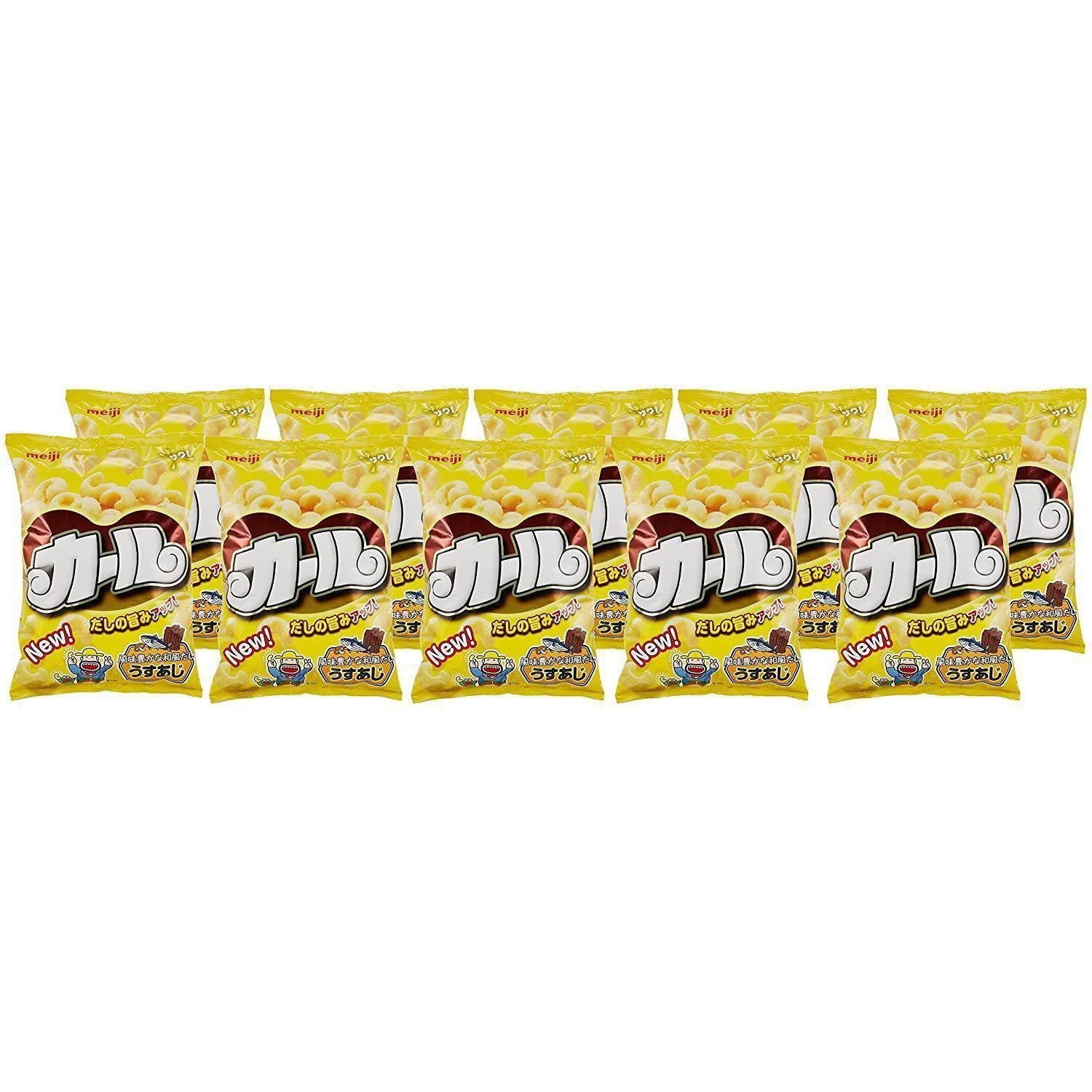 Meiji Karl Light Salted Corn Puff Curls Snack - Crunchy Japanese Corn Snacks (Box of 10 Bags) - Perfect for Parties, Movie Nights & On-the-Go Snacking
