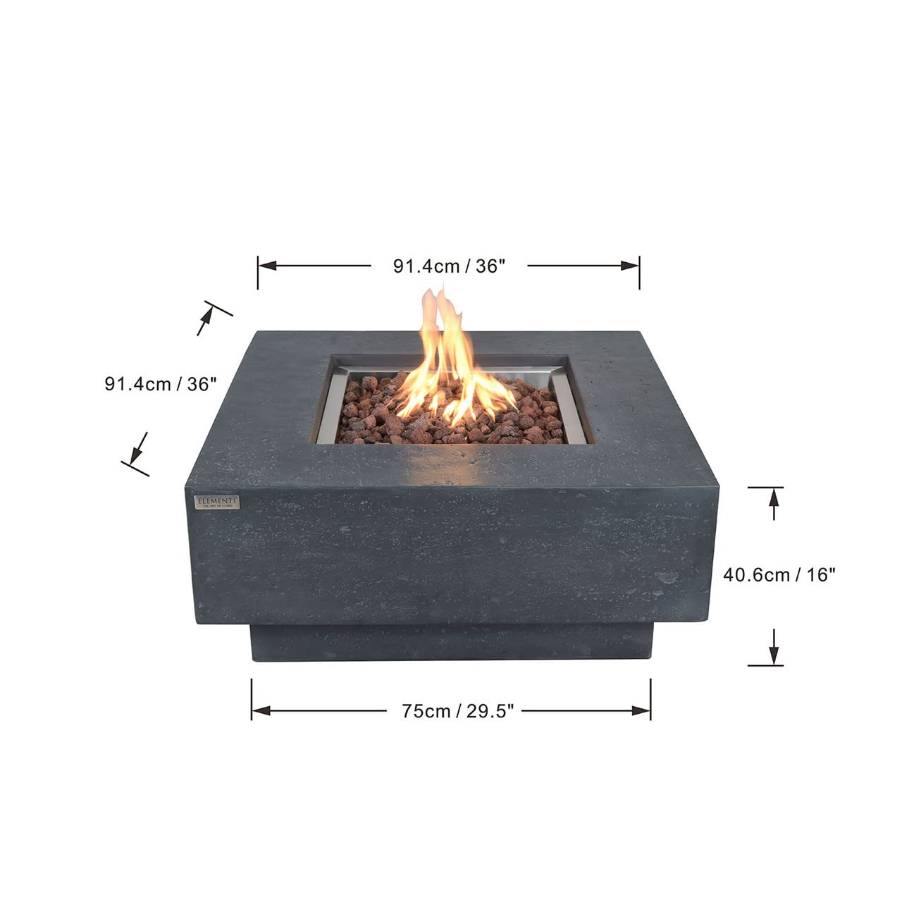 AMS Modern Concrete Propane Fire Pit Table for Outdoor Patio - Includes Cover & Lava Rocks | Elementi Dark Grey Manhattan Design | Liquid Propane Fuel | Perfect for Backyard Gatherings, Poolside Relaxation & Cozy Evenings