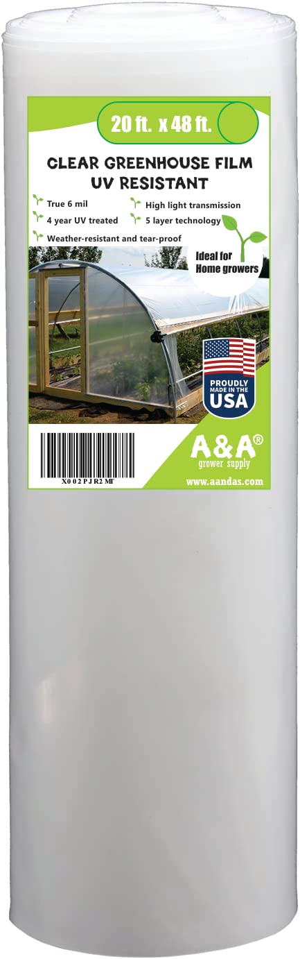 UV-Resistant 6 Mil Clear Polyethylene Greenhouse Plastic Film - 4 Year Durability (20ft x 48ft) | A&A Green Store | Perfect for Plant Protection, Garden Covering & DIY Greenhouse Projects