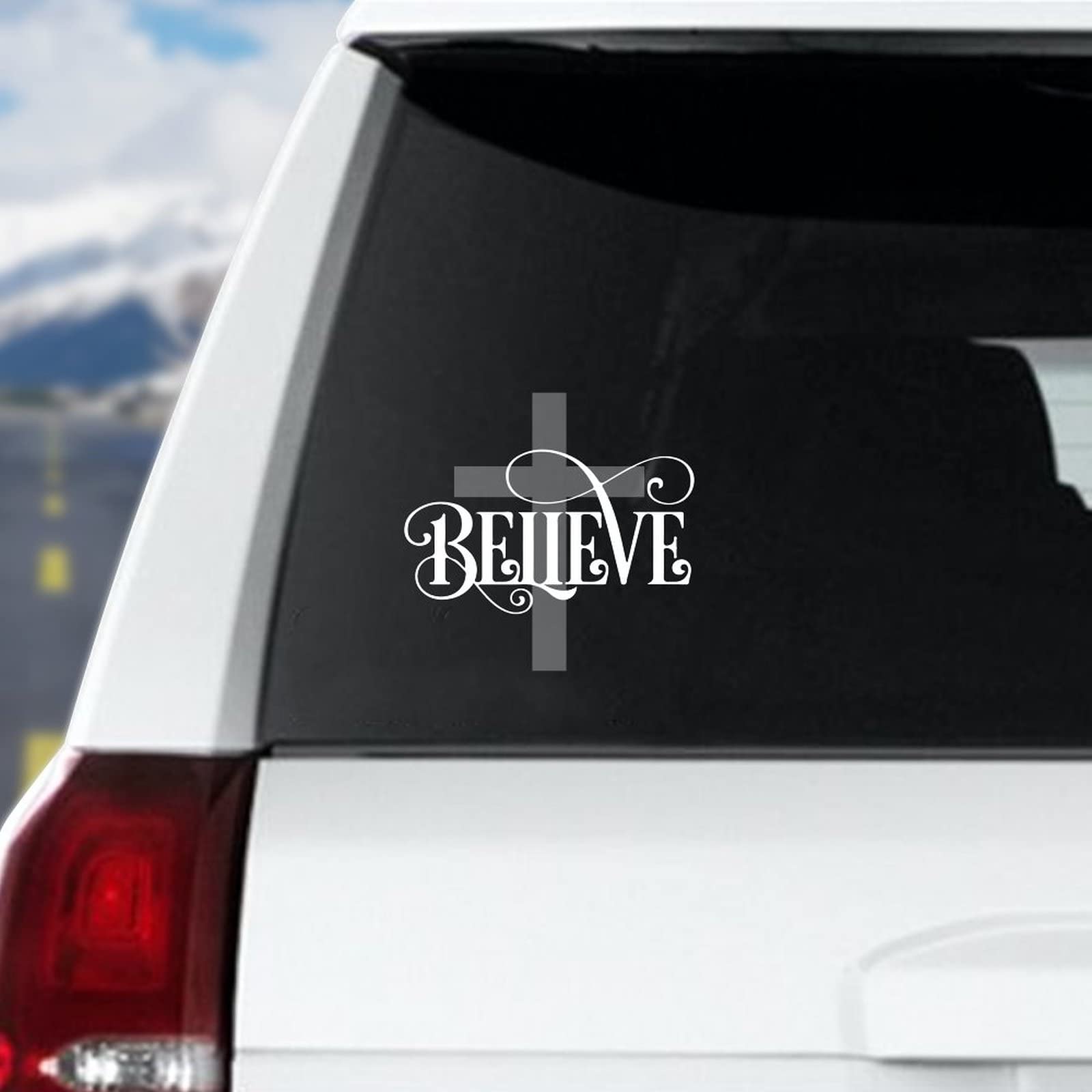Believe Cross Car Decals - Vinyl Bible Verse Stickers for Cars, Trucks & Laptops - Religious Christian Window & Bumper Stickers - God Bless Inspirational Decals for Daily Motivation & Faith Expression