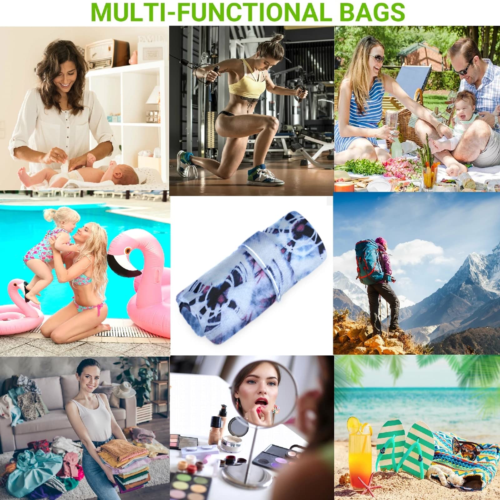 Visesunny Tie Dye Pattern 2Pcs Wet Bags with Zippered Pockets - Washable Reusable Roomy Diaper Bag for Travel, Beach, Daycare & Gym - Perfect for Storing Diapers, Wet Swimsuits, Dirty Clothes & Toiletries - Ideal for Moms, Swim Lessons & Sports Activities