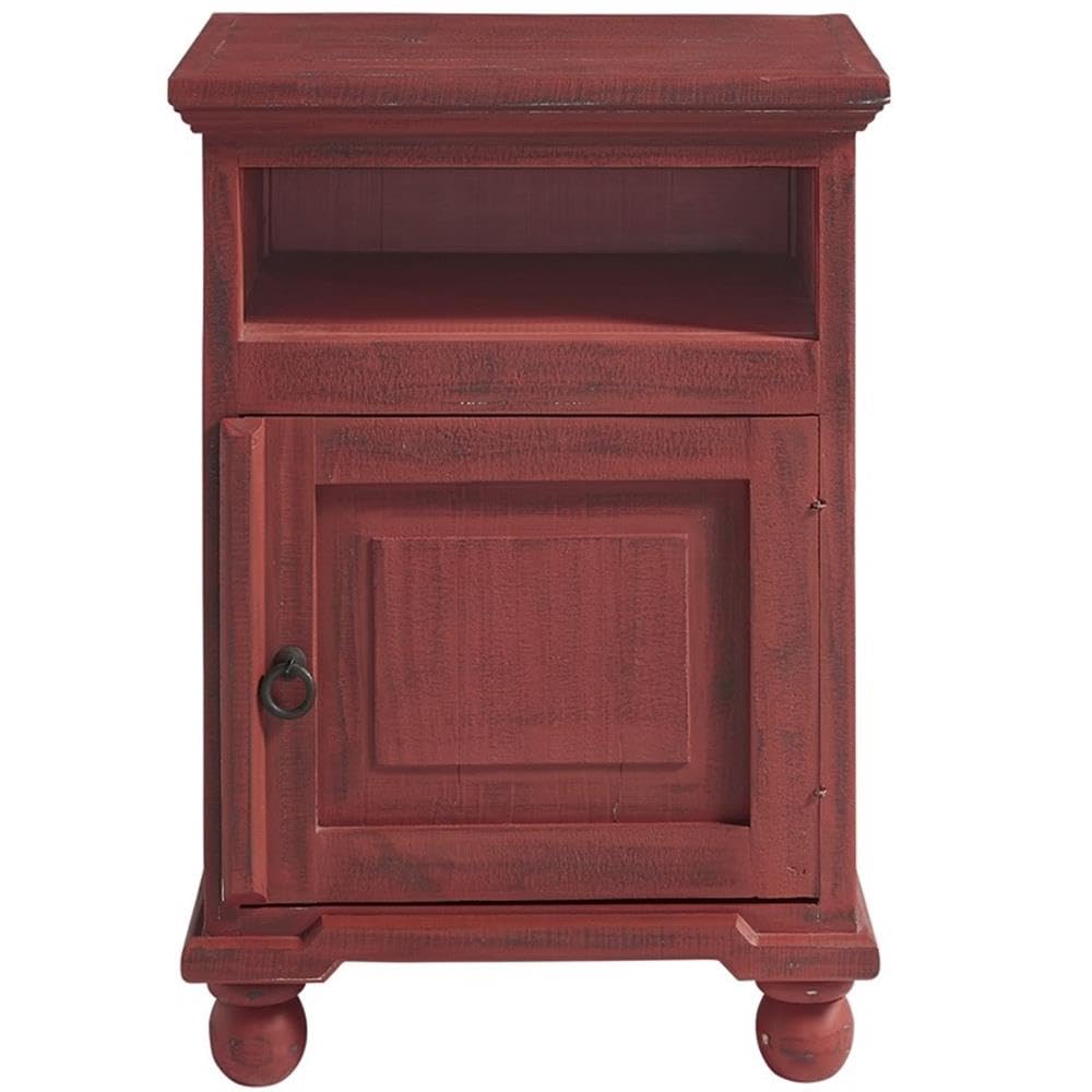 Progressive Furniture Finn Nightstand - Rustic Red Finish, Solid Wood Bedside Table for Bedroom, Living Room & Guest Room Decor