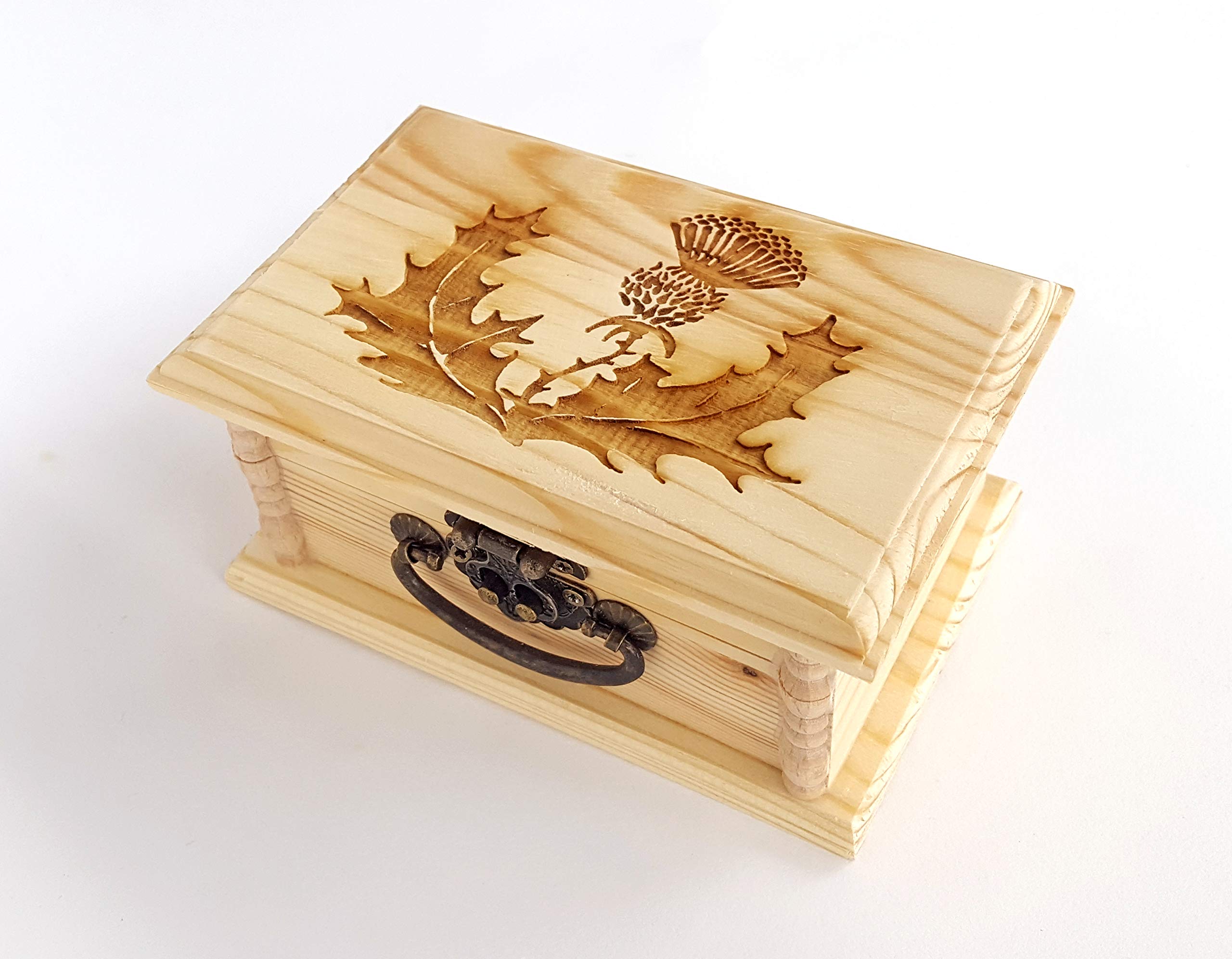 Personalized Scottish Thistle Wooden Keepsake Box with Latch - Custom Engraved Gift for Anniversary, Wedding & Home Decor (Perfect for Jewelry Storage & Memory Keepsakes)