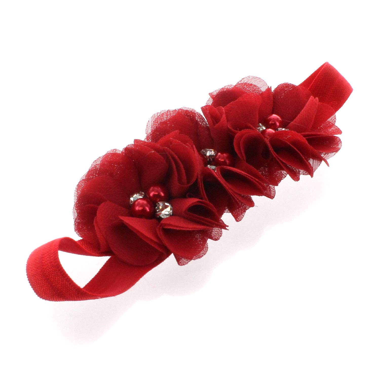Lello Flower Headbands for Baby Girls & Toddlers - Stretchy Elastic Fabric Hairbands with Beads - Perfect for Parties, Photos & Everyday Wear