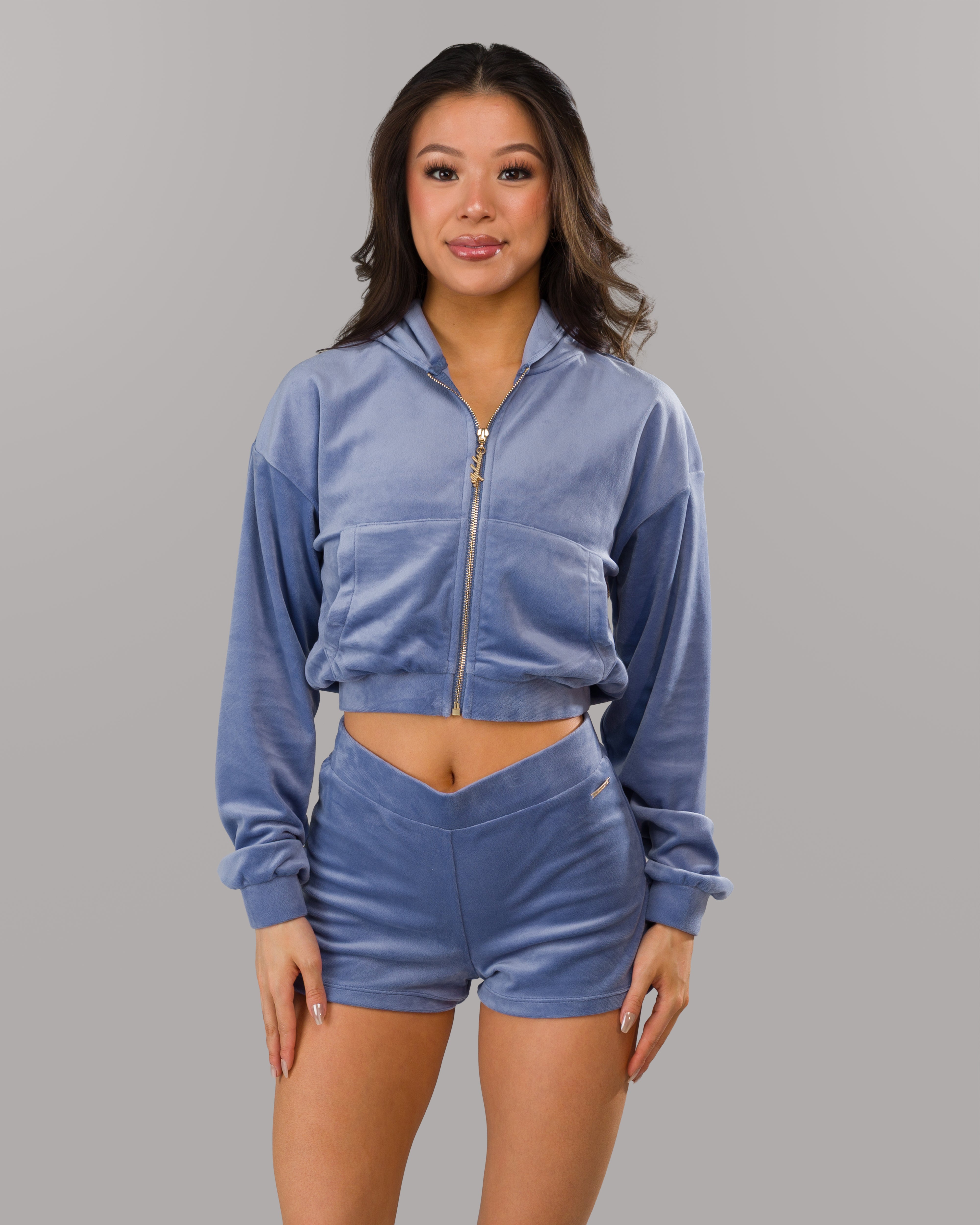 Velour Zip Hoodie for Women - Soft & Cozy Bluebonnet Blue Pullover | Perfect for Casual Wear, Lounge & Outdoor Activities
