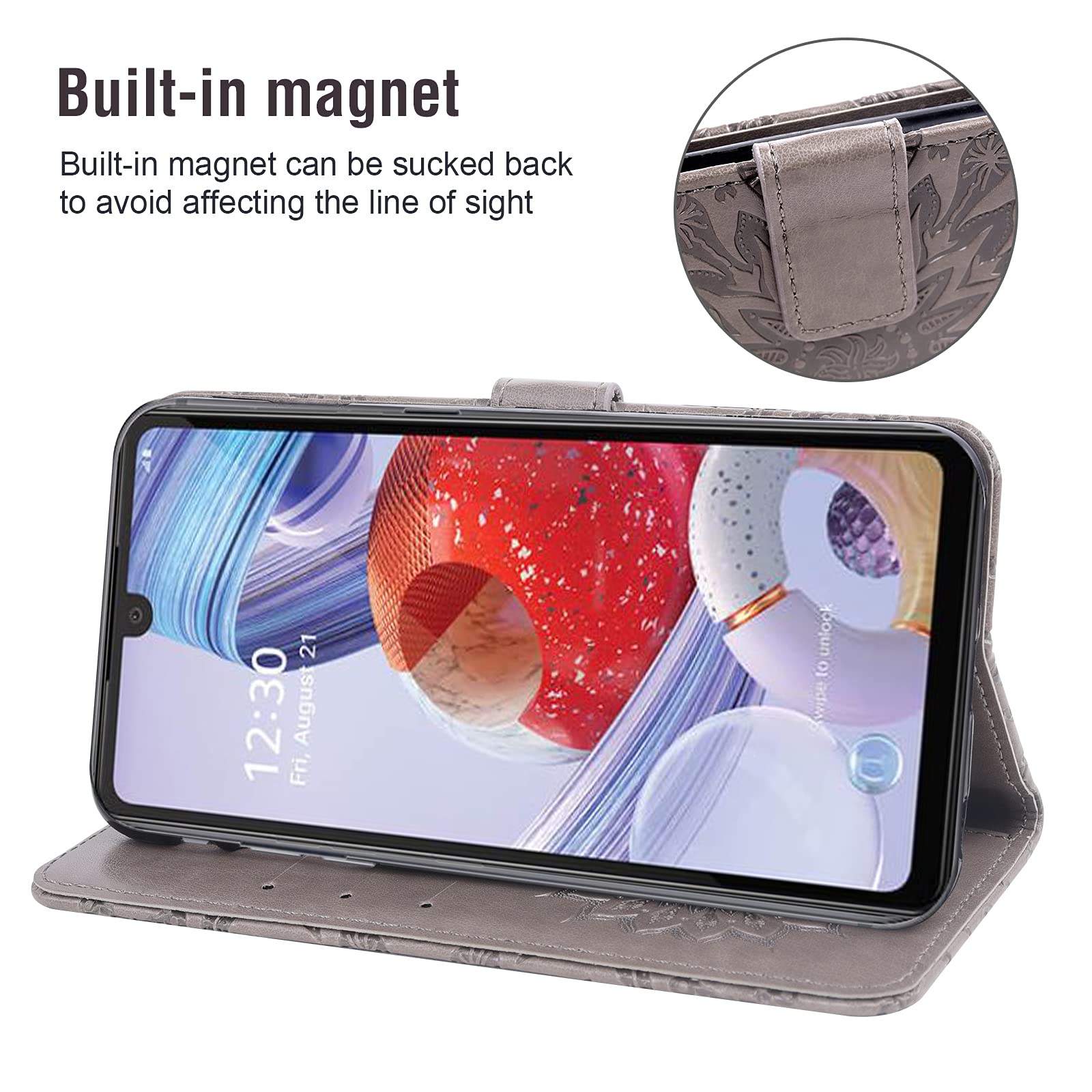 Premium Leather Wallet Case for LG Stylo 6/6 Plus/K71 with Tempered Glass Screen Protector - Slim Flip Cover with Card Holder & Stand - Perfect for Work, Travel & Everyday Use (Gray, Unisex Design)