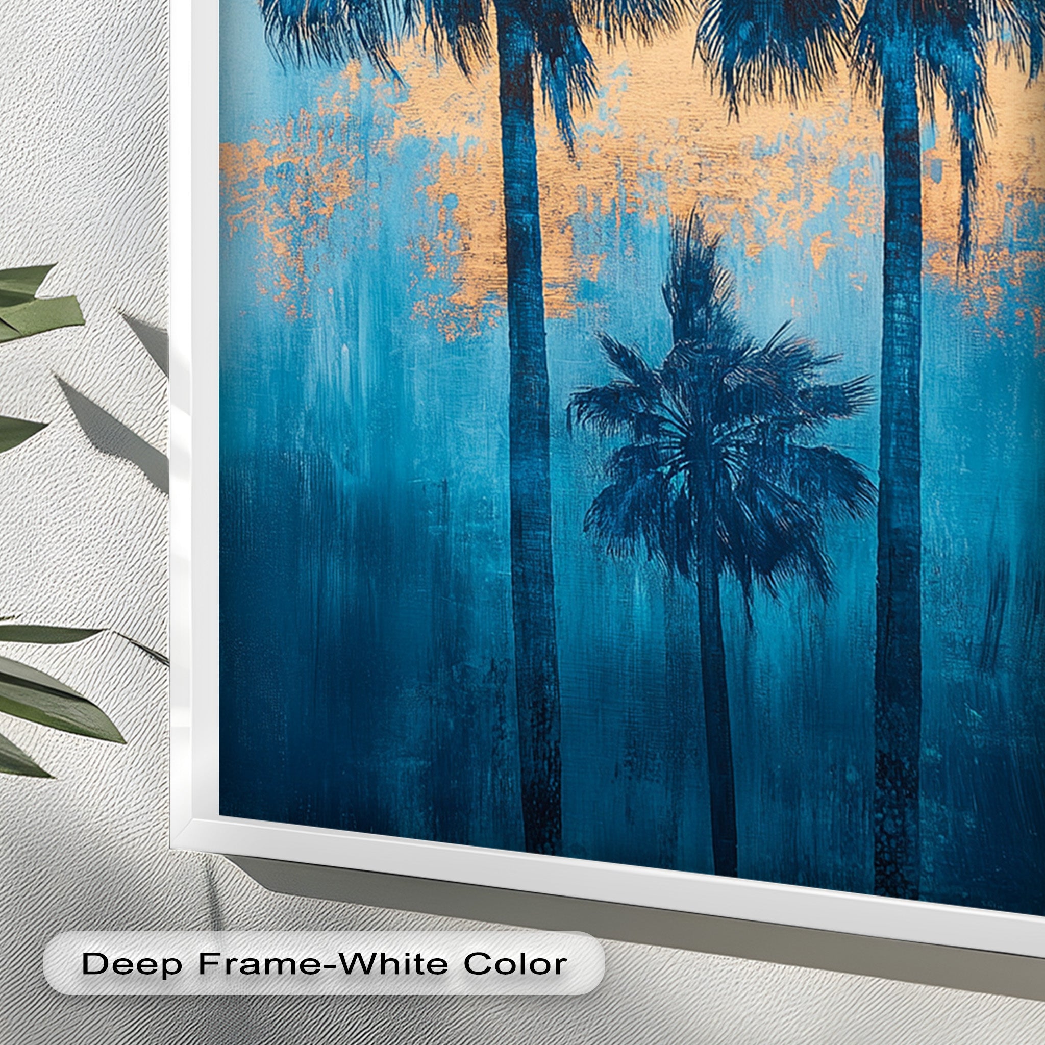 Blue Sunset Palms Tropical Oil Painting - Handmade Beach Wall Art for Living Room, Bedroom & Office Decor
