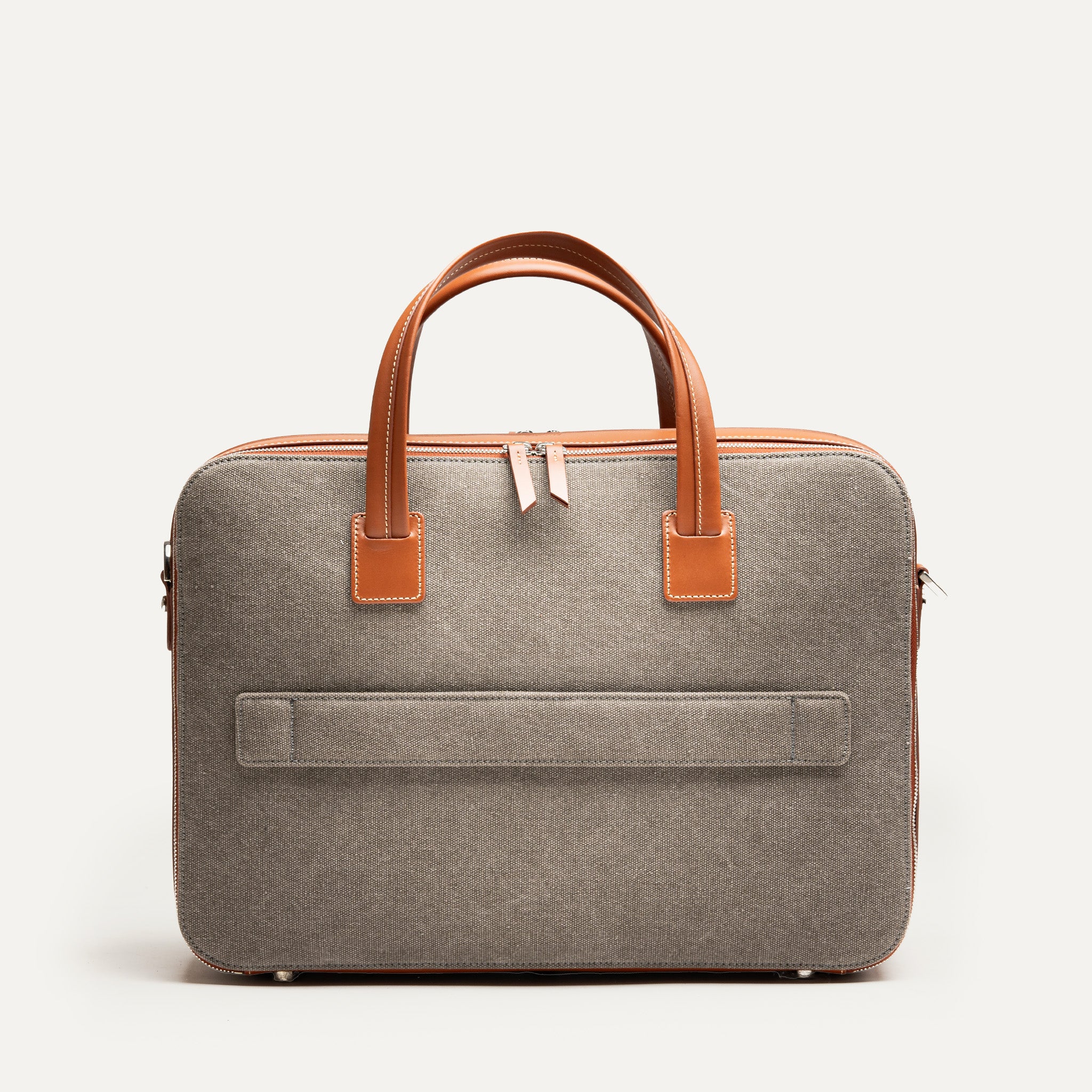 CONALLY Gray Toile & Cognac Leather Handbag - Stylish Crossbody Purse for Women, Perfect for Work, Travel, and Everyday Use
