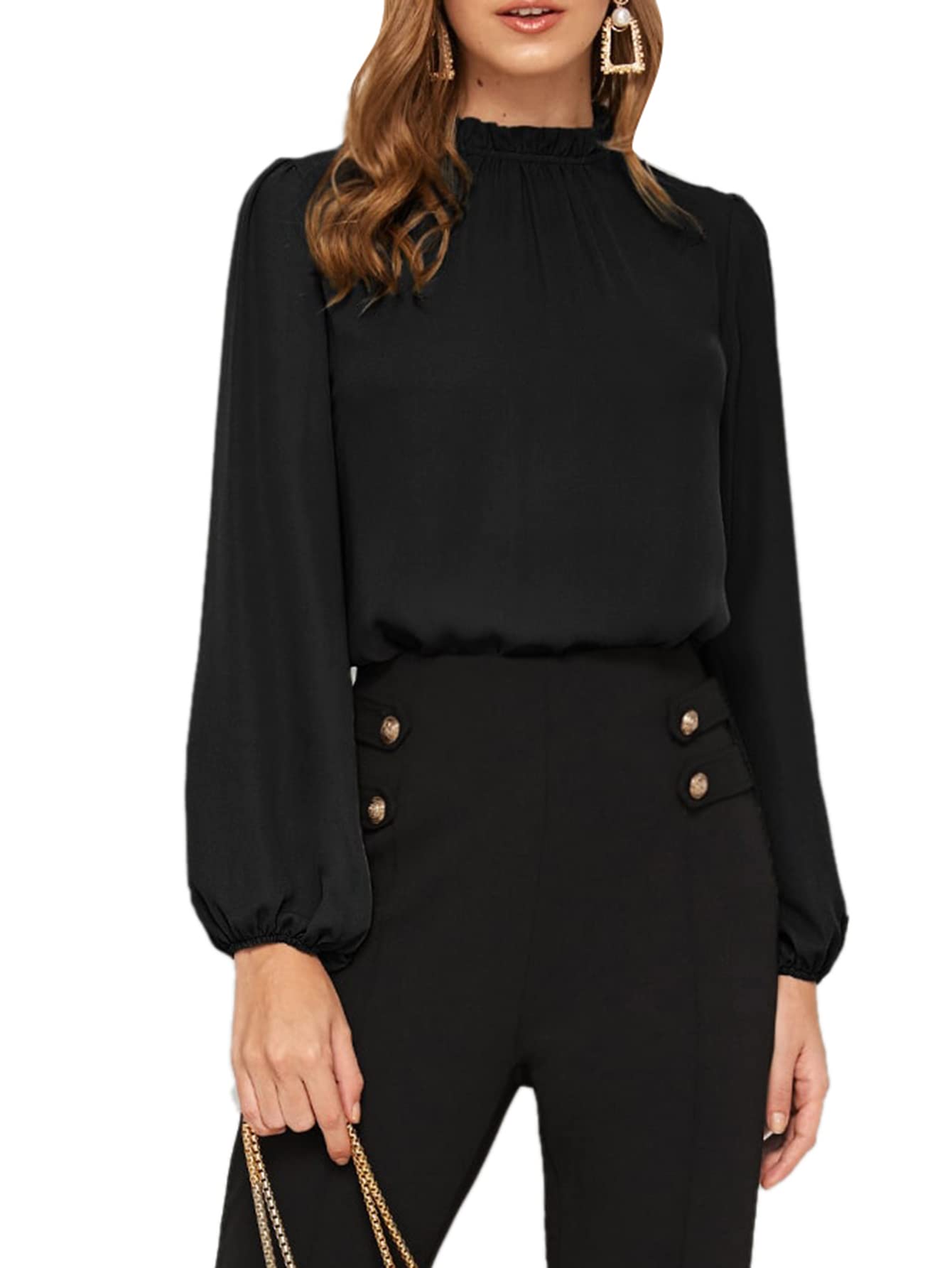 OYOANGLE Women's Elegant Printed Mock Neck Long Sleeve Blouse - Professional Workwear Tops for Office, Business & Formal Occasions