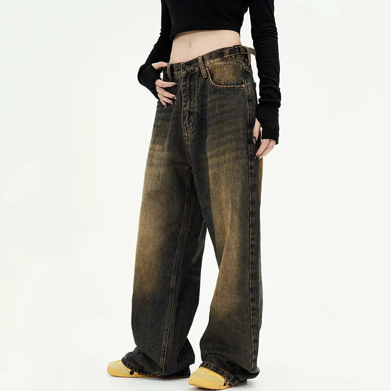 American Style Men's Jeans - Distressed Washed Denim Pants with Contrast Color, Straight Wide Leg Fit for Summer | Casual Wear, Street Style & Everyday Outfits