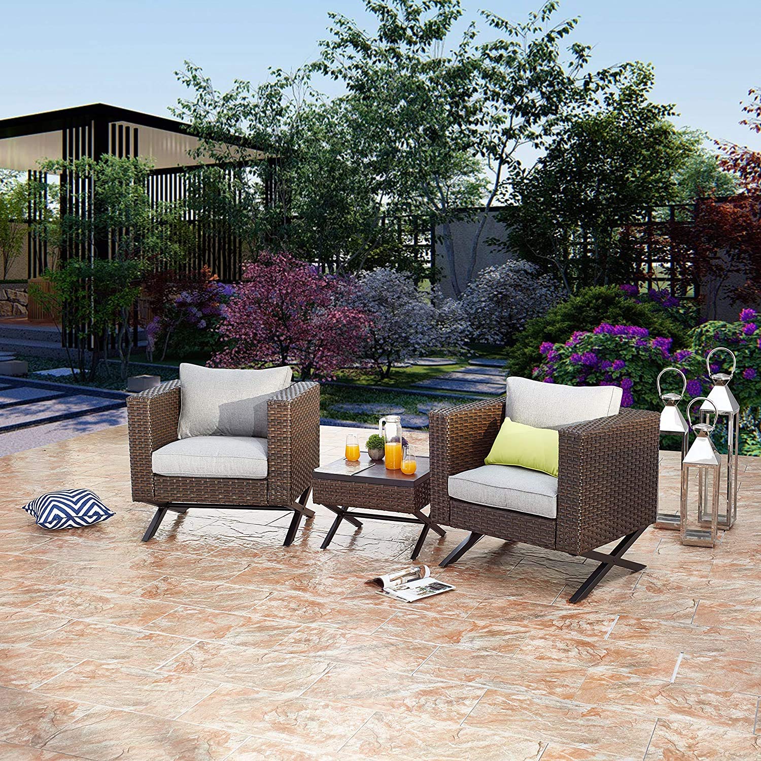 Romayard Outdoor Side Coffee Table - Patio Rattan Wicker Bistro Table with X-Leg Design - Perfect for Garden, Balcony & Poolside Relaxation