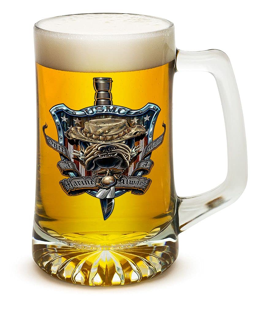 Premium 25oz Beer Mugs with Handles - Marine Corps Themed Tankard Set of 4 - Ideal Military Gifts for Men & Women - Customizable Logo Beer Glasses - Perfect for Home Bars, BBQs & Military Appreciation Events