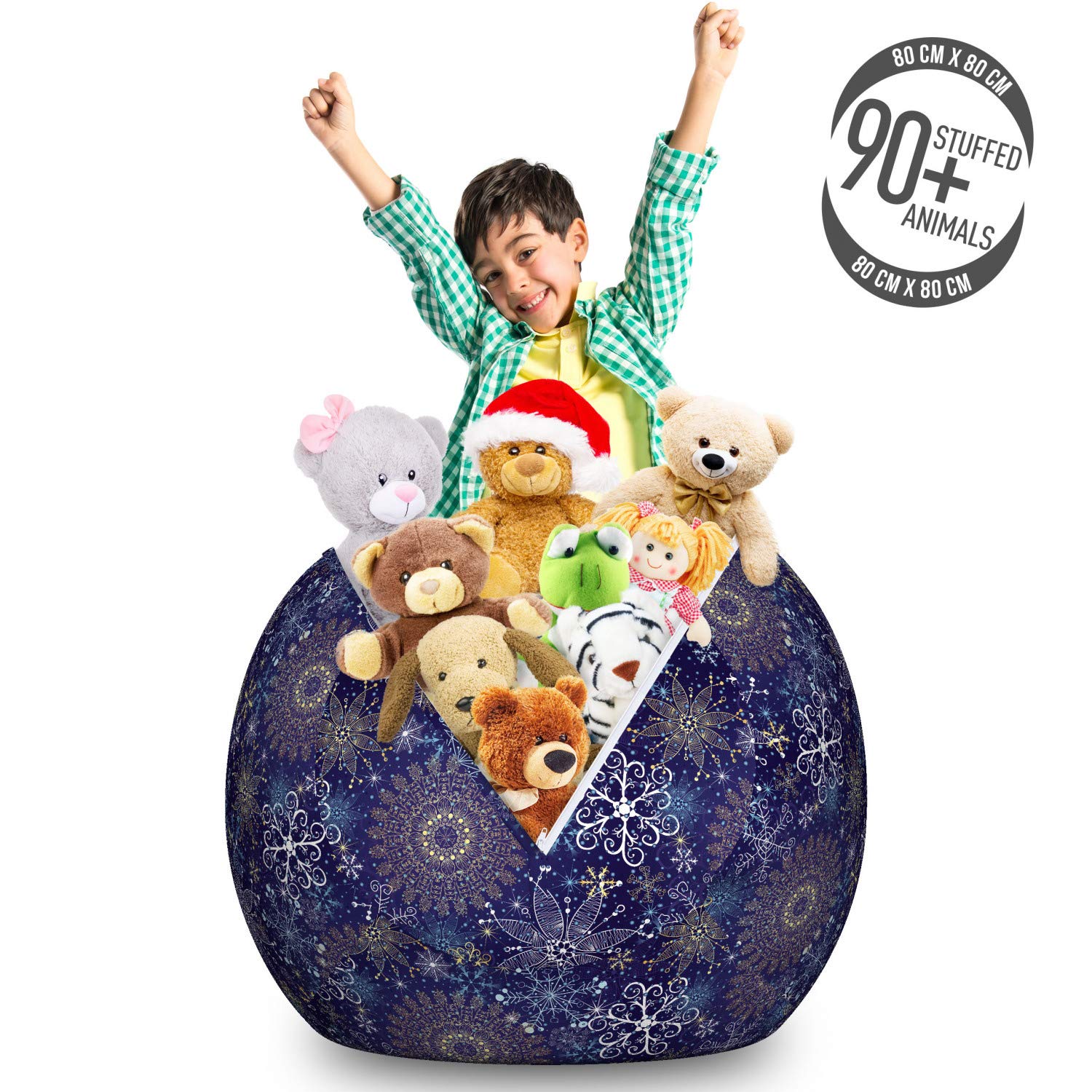 Ambesonne Dark Blue Storage Toy Bag Chair - Christmas Inspired Pattern with Ornate Snowflakes Mandala Design | Large Washable Stuffed Animal Organizer | Perfect for Kids' Room, Nursery & Holiday Decor