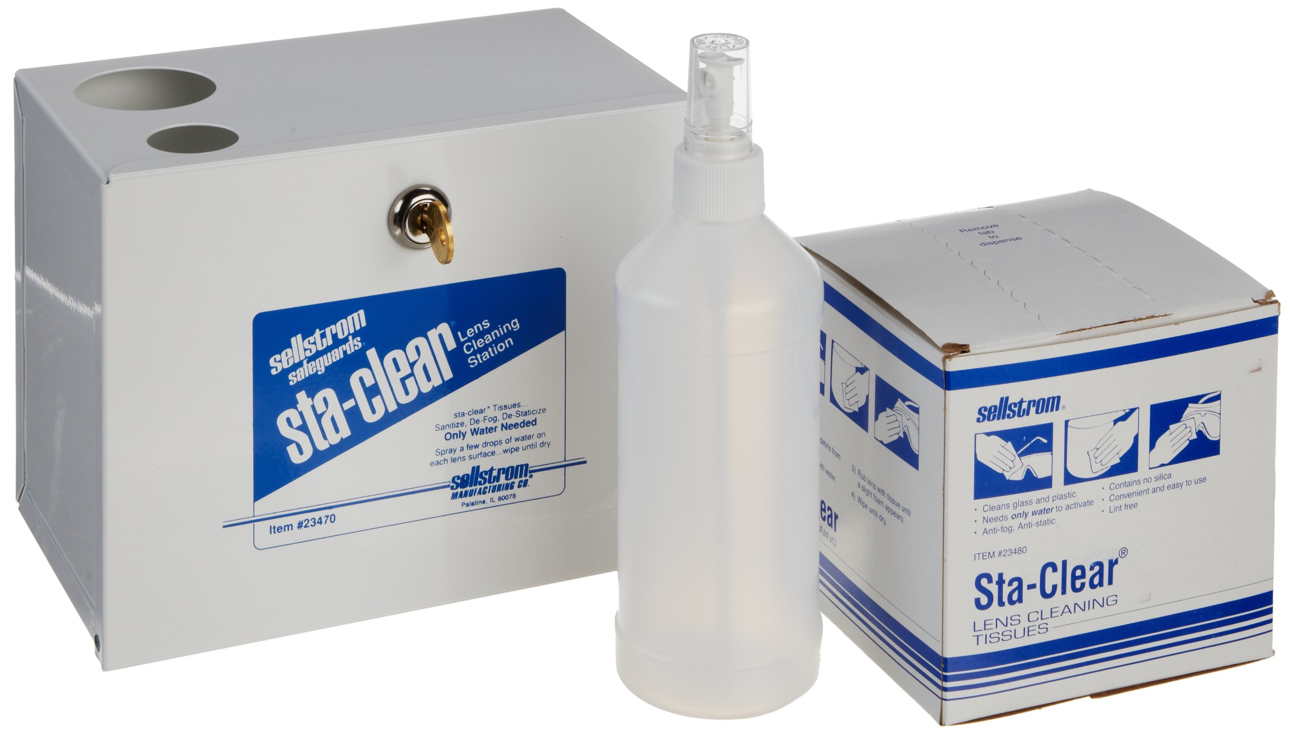 Premium Sellstrom S23470 Lens Cleaning Tissues Station Kit with Water Pump Spray Bottle | Optical Equipment Maintenance for Eyeglasses, Cameras & Microscopes | Professional Cleaning Solution for Home, Office & Laboratories